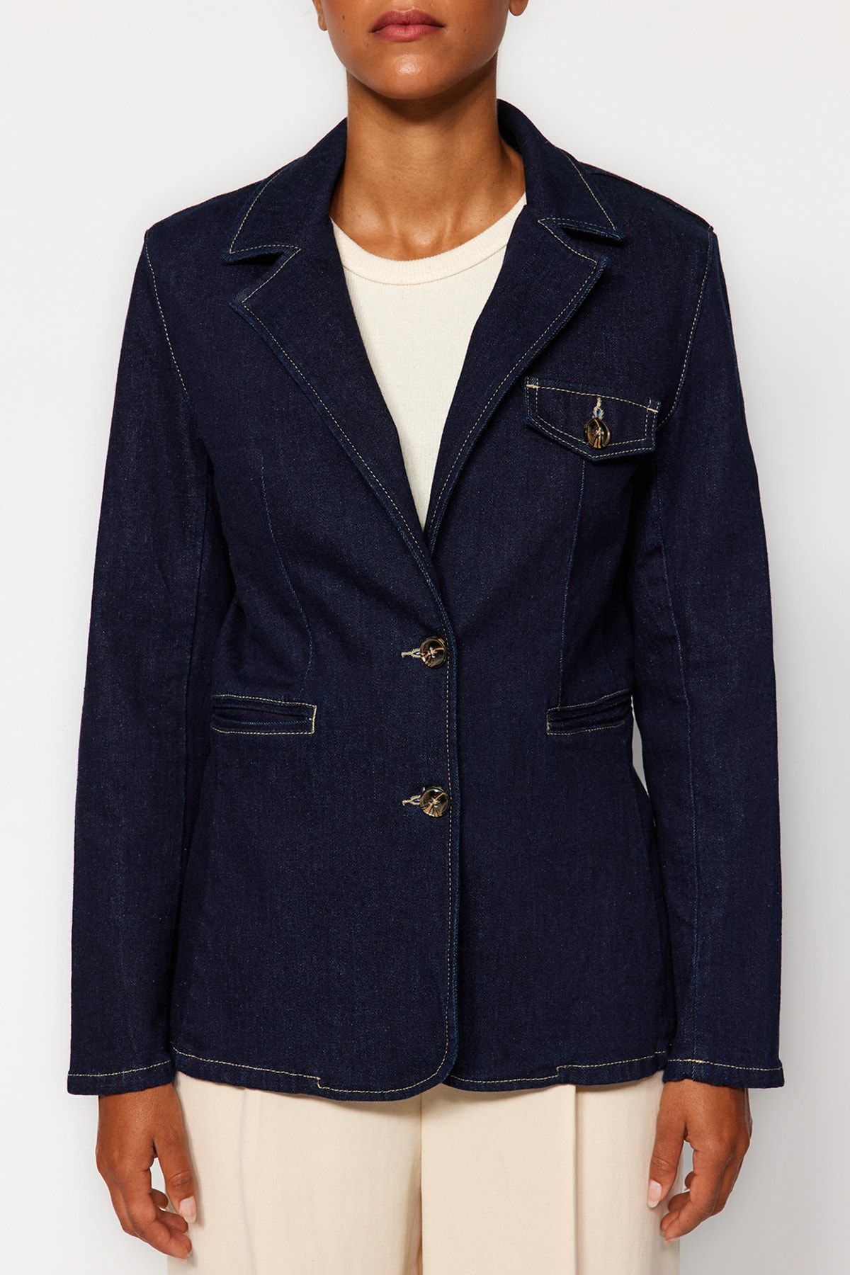 Trendyol Collection Navy Blue Blazer Denim Jacket