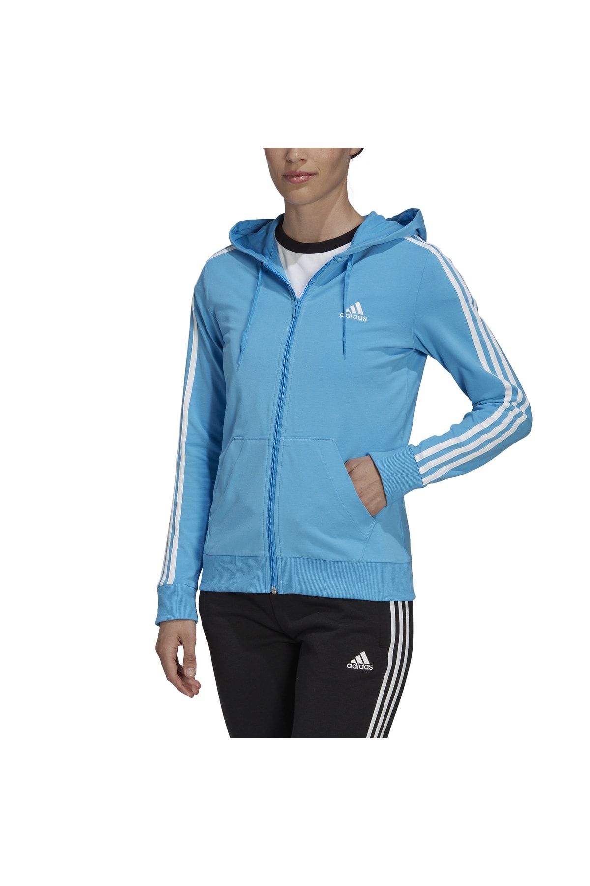 Adidas essentials 3 stripe womens clearance hooded jacket