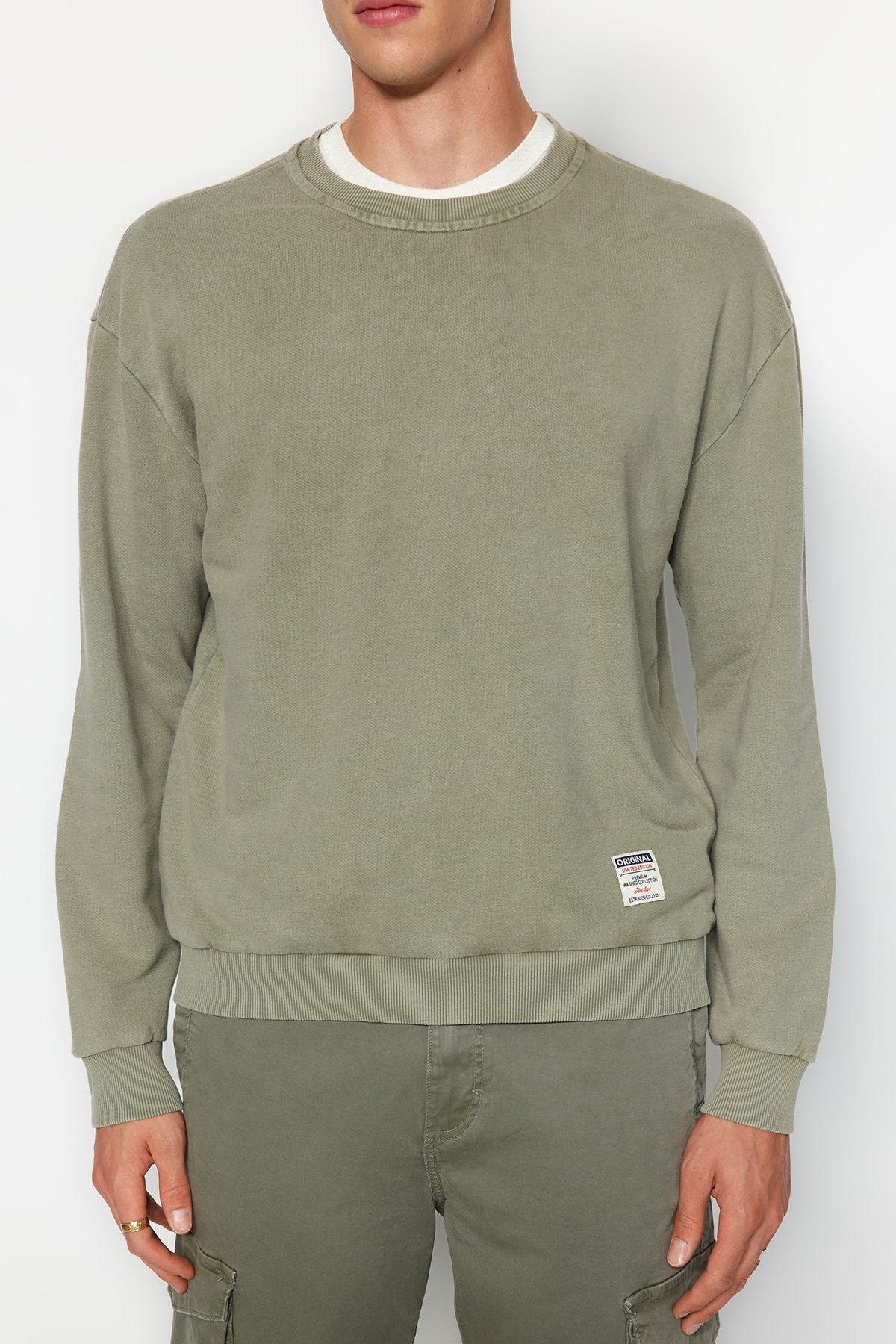 Trendyol Collection-Zelená 100% bavlna Premium oversize/široký střih stárnoucí/bledý efekt mikina TMNAW24SW00021 5