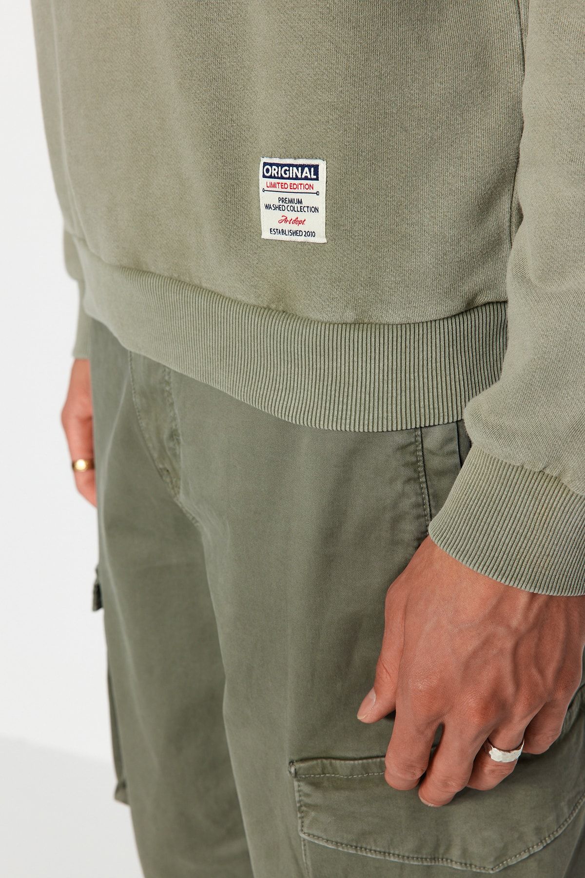 Trendyol Collection-Zelená 100% bavlna Premium oversize/široký střih stárnoucí/bledý efekt mikina TMNAW24SW00021 6