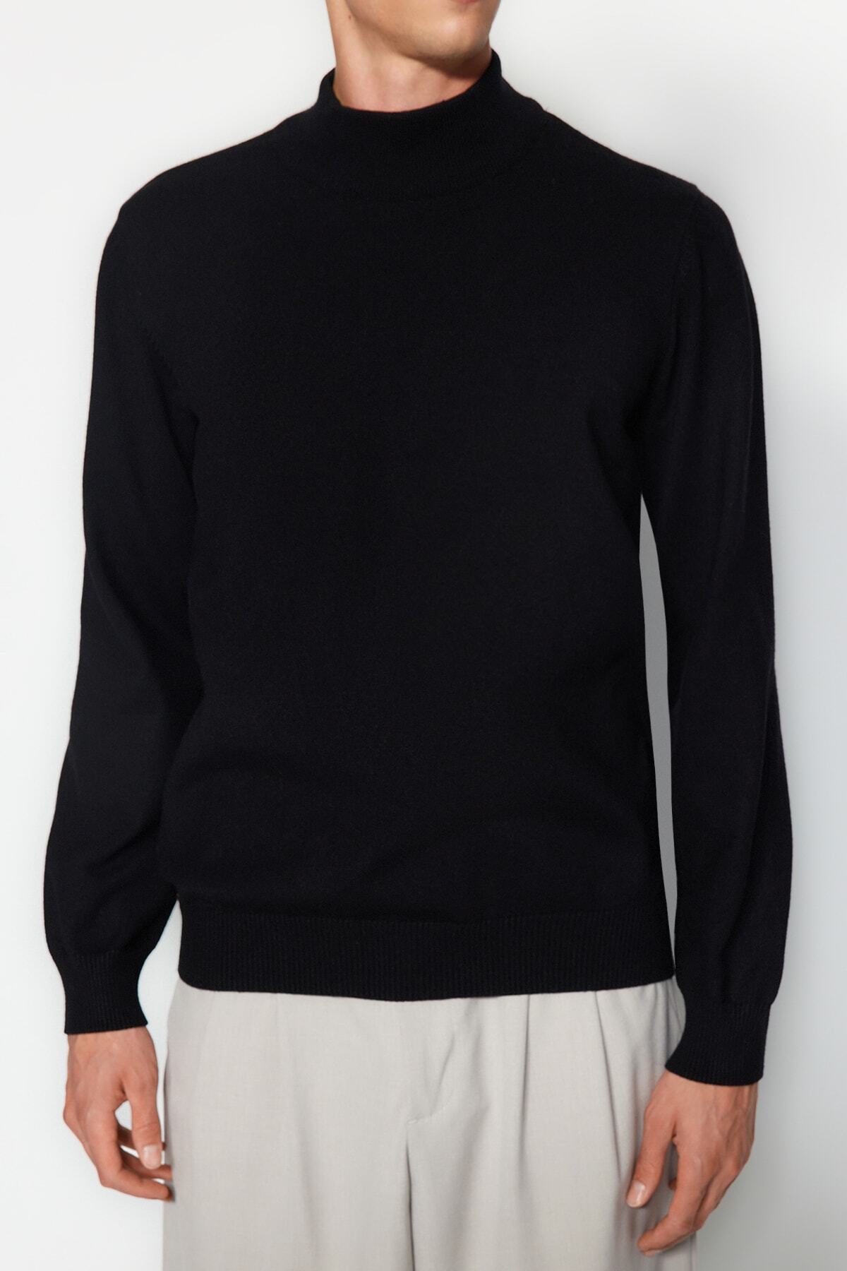  trendyolmilla man siyah regular fit couple/çift yar?m bal?kç? yaka yumu?ak limited edition basic kazak