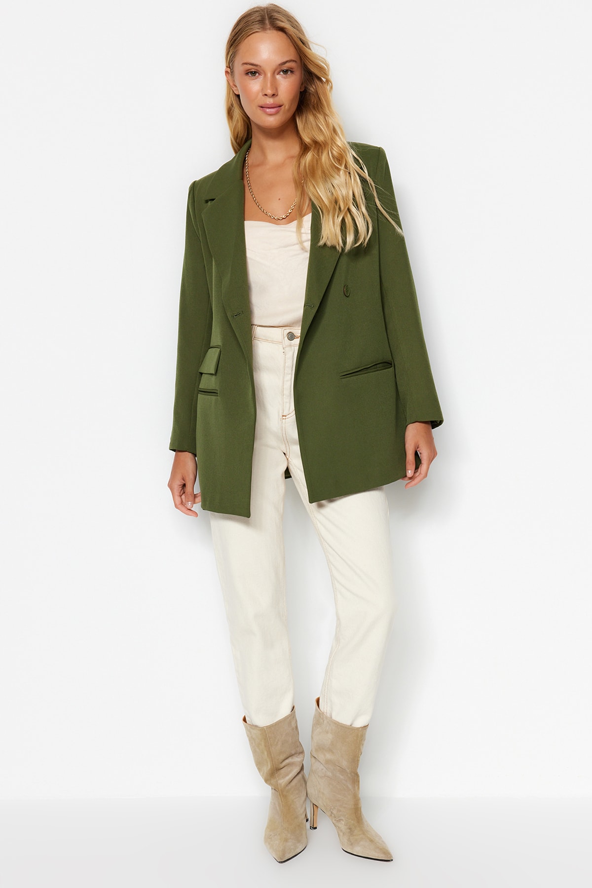 Trendyol Collection Kurtka marynarska w kolorze khaki oversize z podszewką TWOAW24BC00070