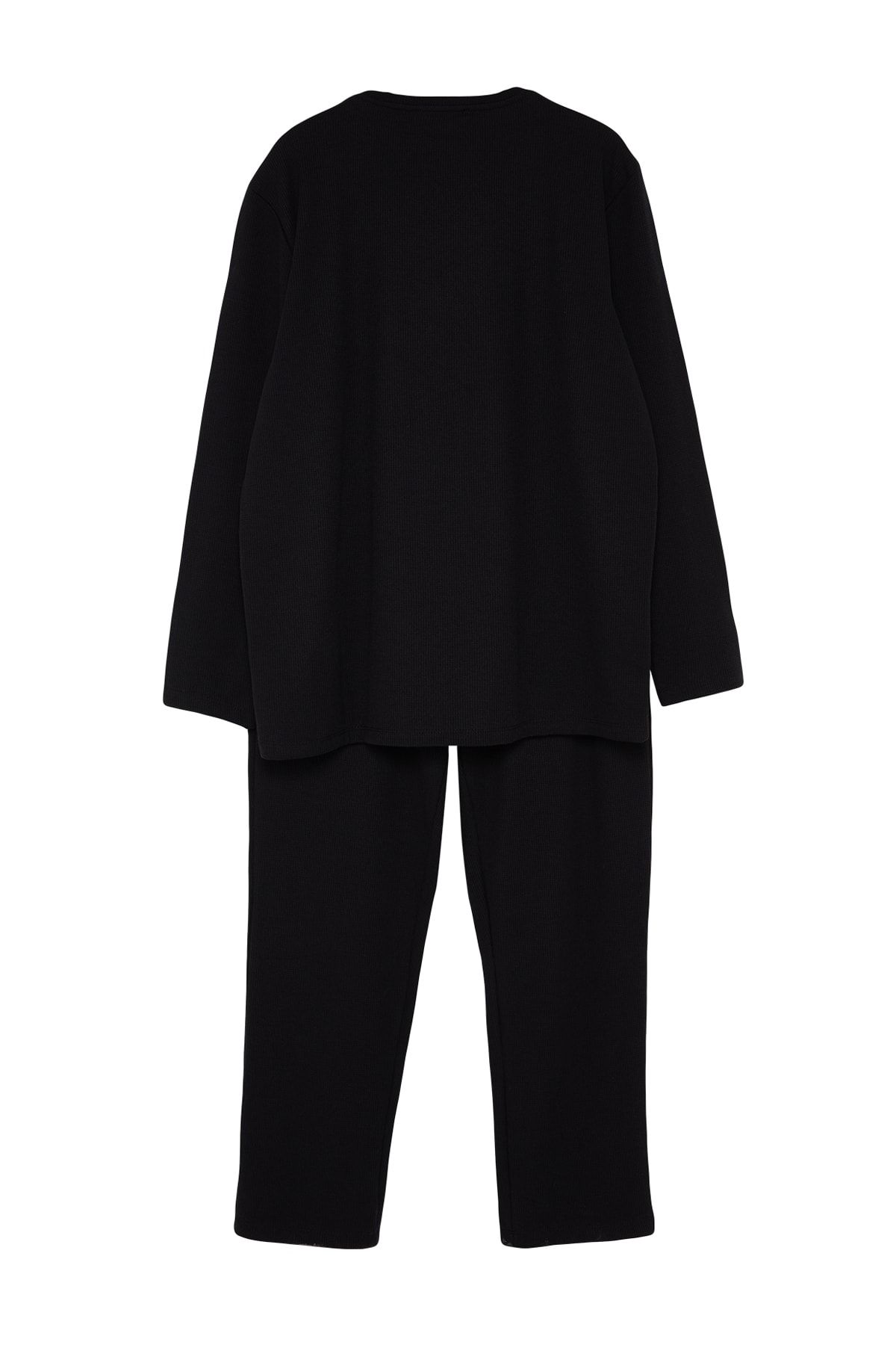 Trendyol Collection-Waffle Knit Black Plus Size Pajamas Set - Regular Fit Tmnaw24Ai00001 8