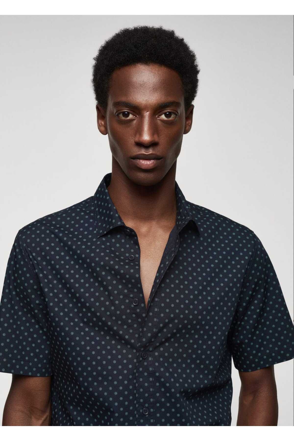 پیراهن مردانه آبی سرمه ای منگوMANGO Man | 57005792 اورجینال - تصویر 6