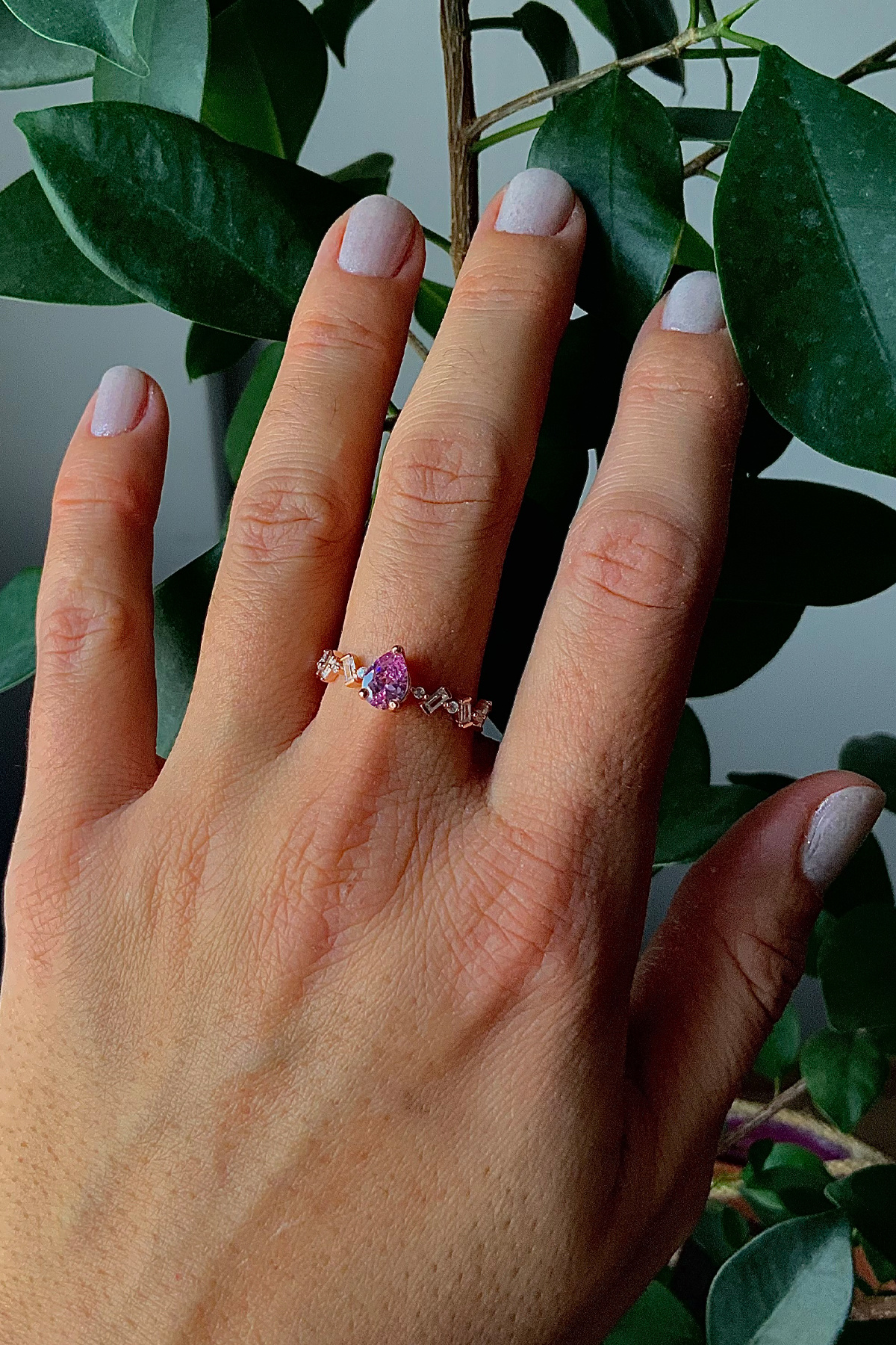 Kadın 925 Ayar Bagetli Pembe Kuvars Rose Altın Kaplama Gümüş Yüzük 2