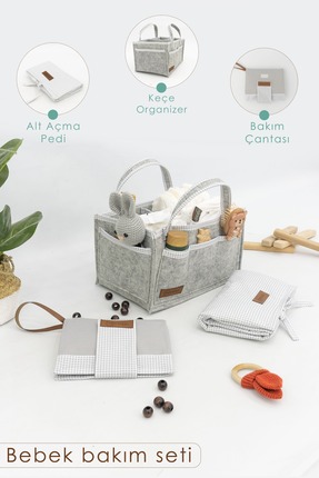 mordesign 3'lü Bebek Bakım Seti; Keçe Anne Bebek Organizeri, Su Geçirmez Alt ...