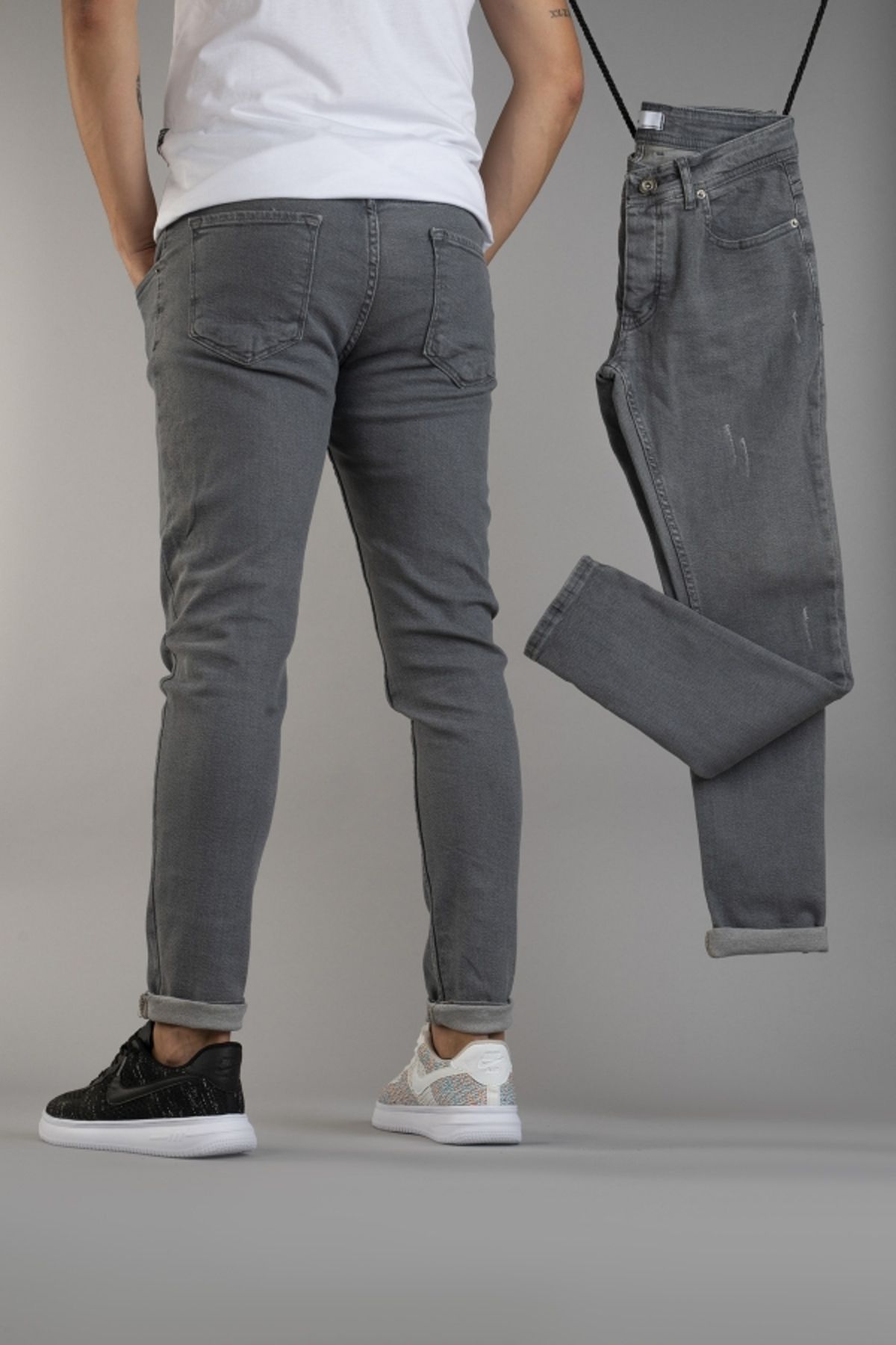 bombe-Męskie spodnie jeansowe slim fit z mankietami 2