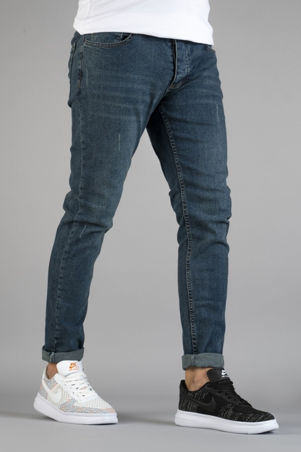 bombe-Męskie spodnie jeansowe slim fit z mankietami 2