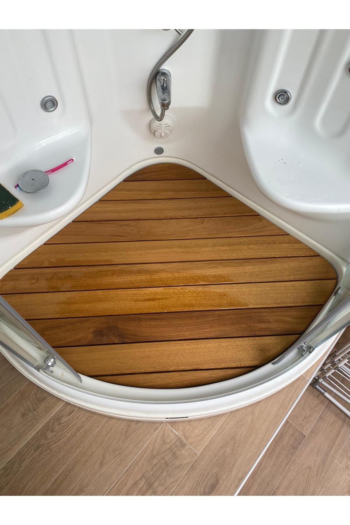 OBERS Iroko Oval Duş Izgarası 80x80cm 90x90cm Ağaç Izgara Ağaç Duş Teknesi Deck Izgara Tik Izgara