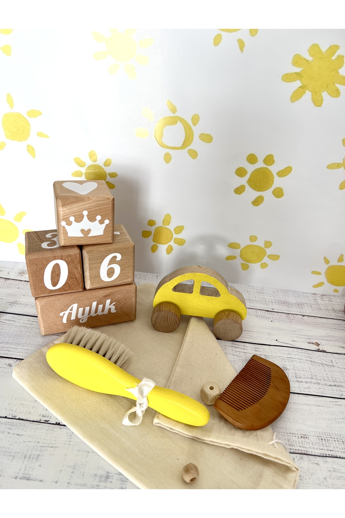 Bebek anı küpü ve ahşap dekor 4lü set bebek dekor hediyelik