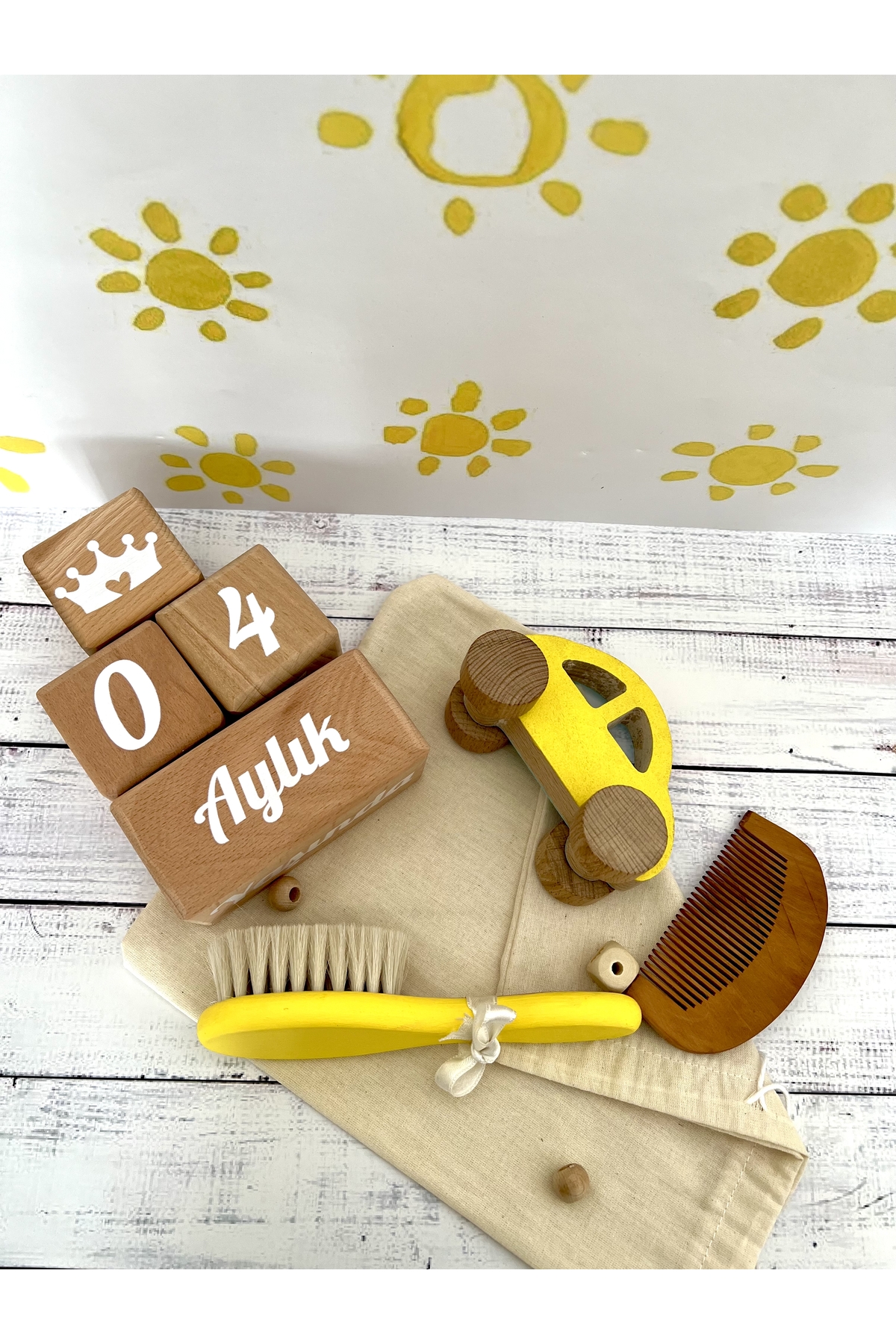 Bebek anı küpü ve ahşap dekor 4lü set bebek dekor hediyelik