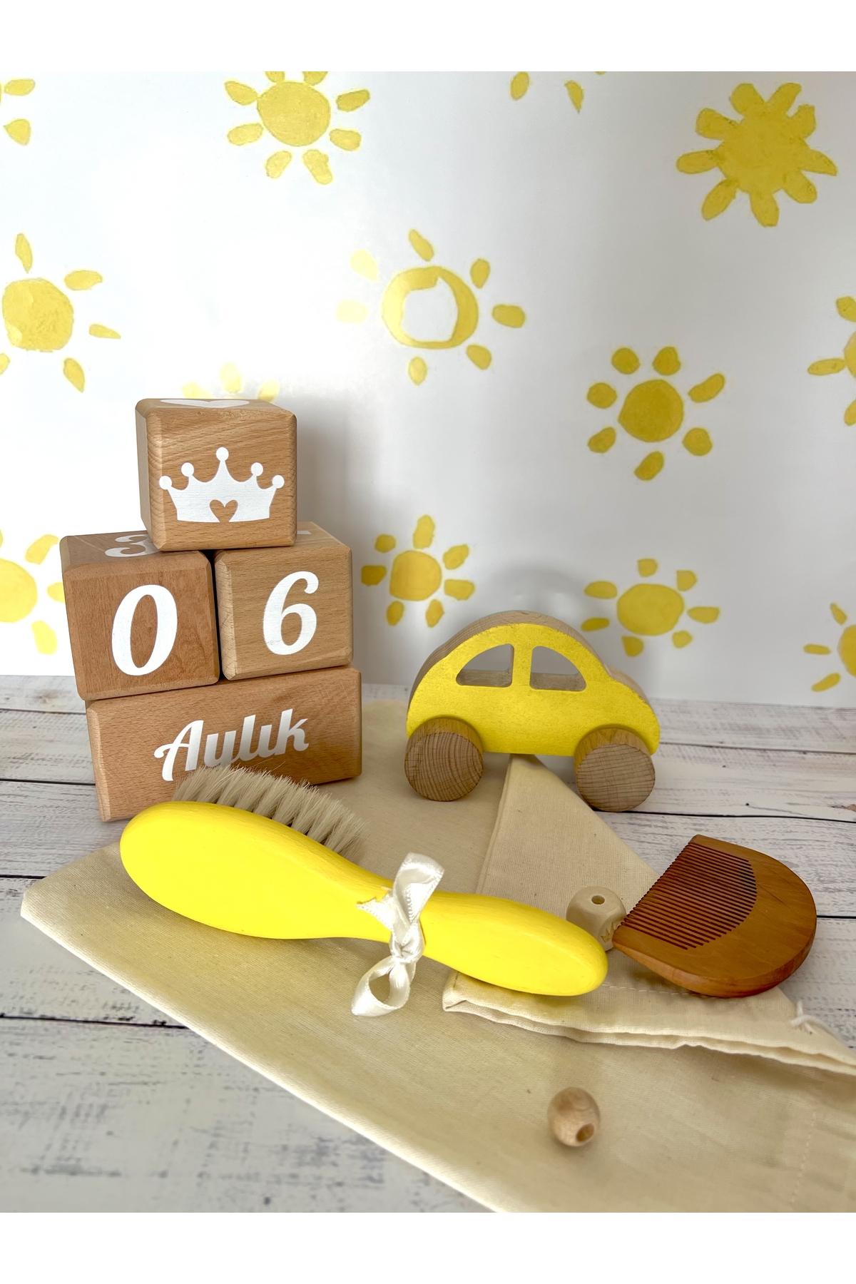 Bebek anı küpü ve ahşap dekor 4lü set bebek dekor hediyelik