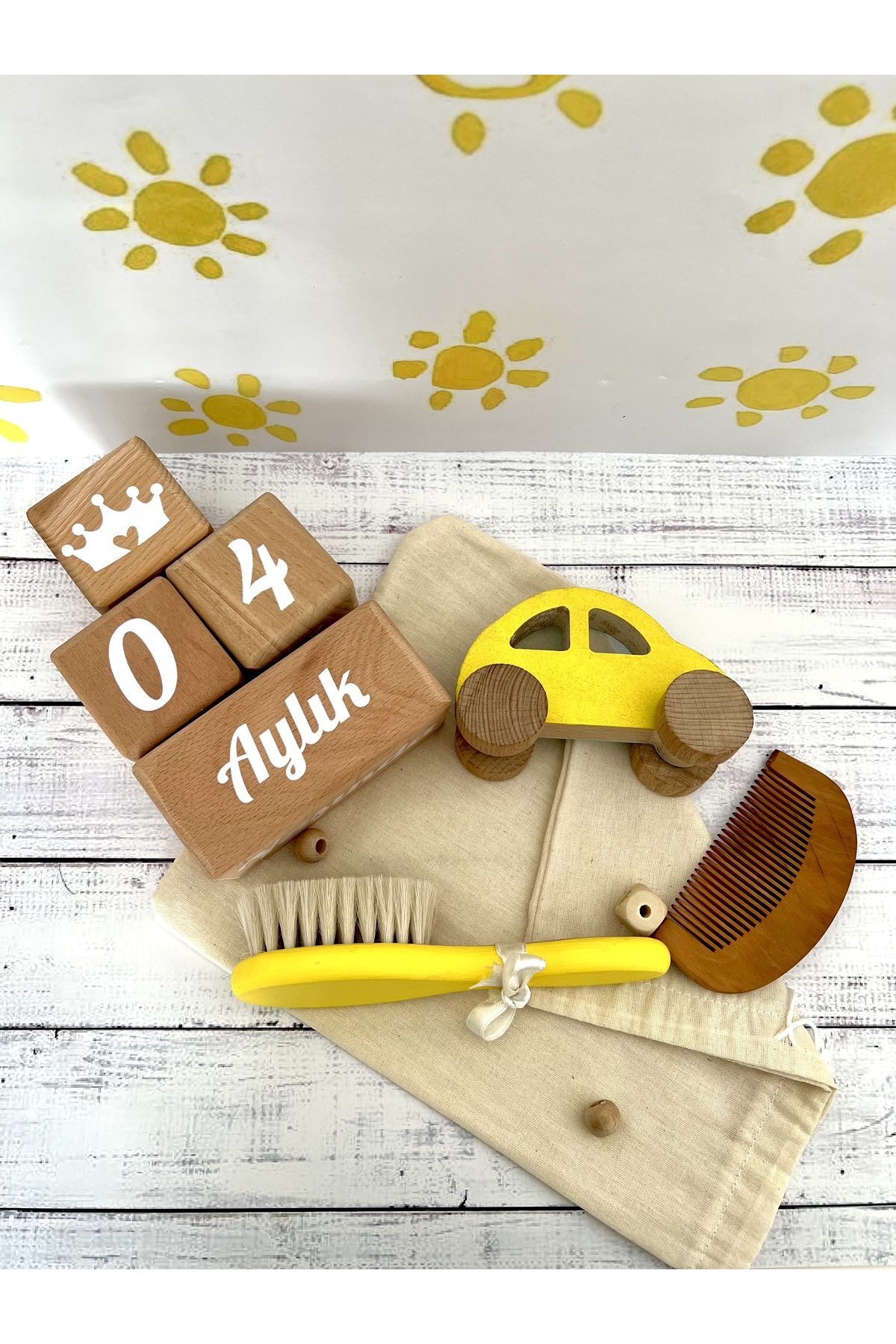 Bebek anı küpü ve ahşap dekor 4lü set bebek dekor hediyelik