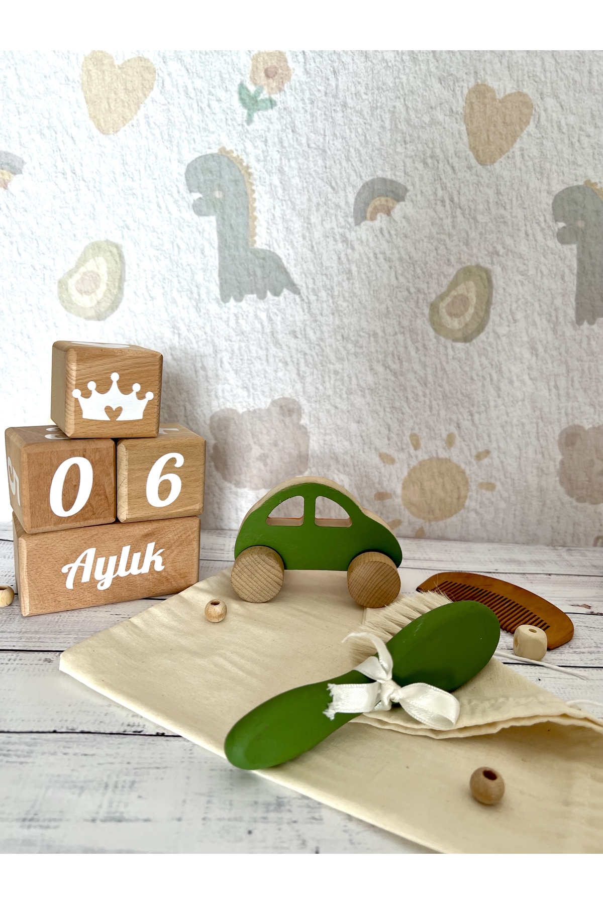 Bebek anı küpü ve ahşap dekor 4lü set
