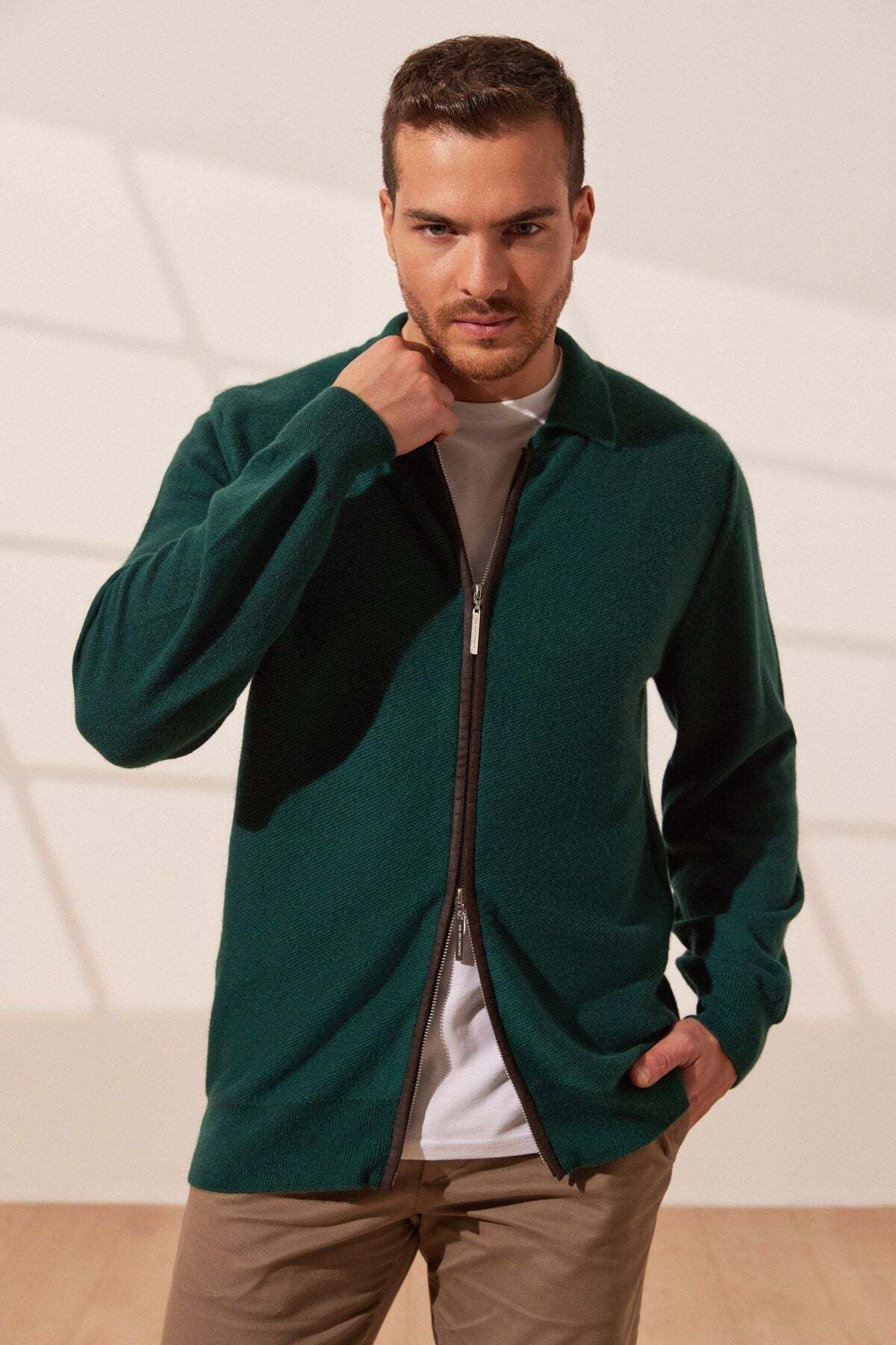 Silk and Cashmere Cardigan Green