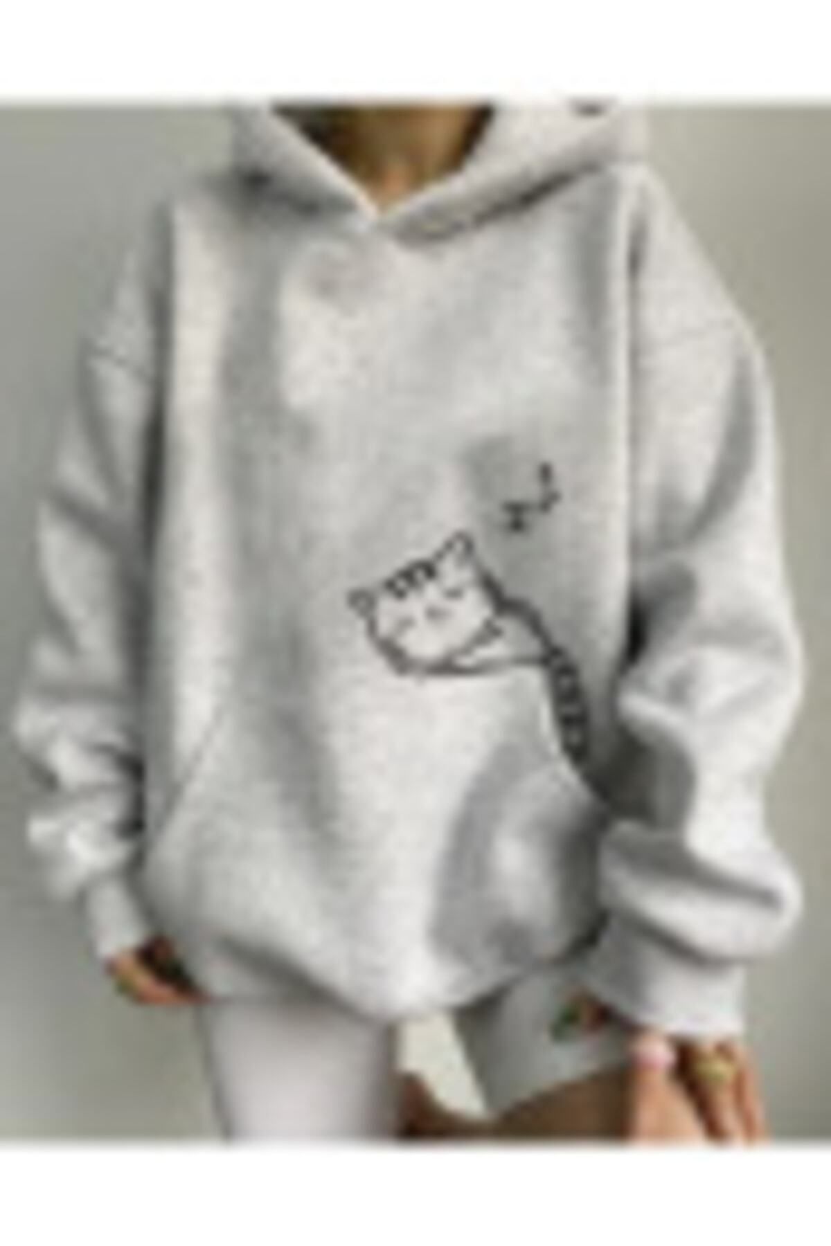 Cat print cheap hooded sweatshirt