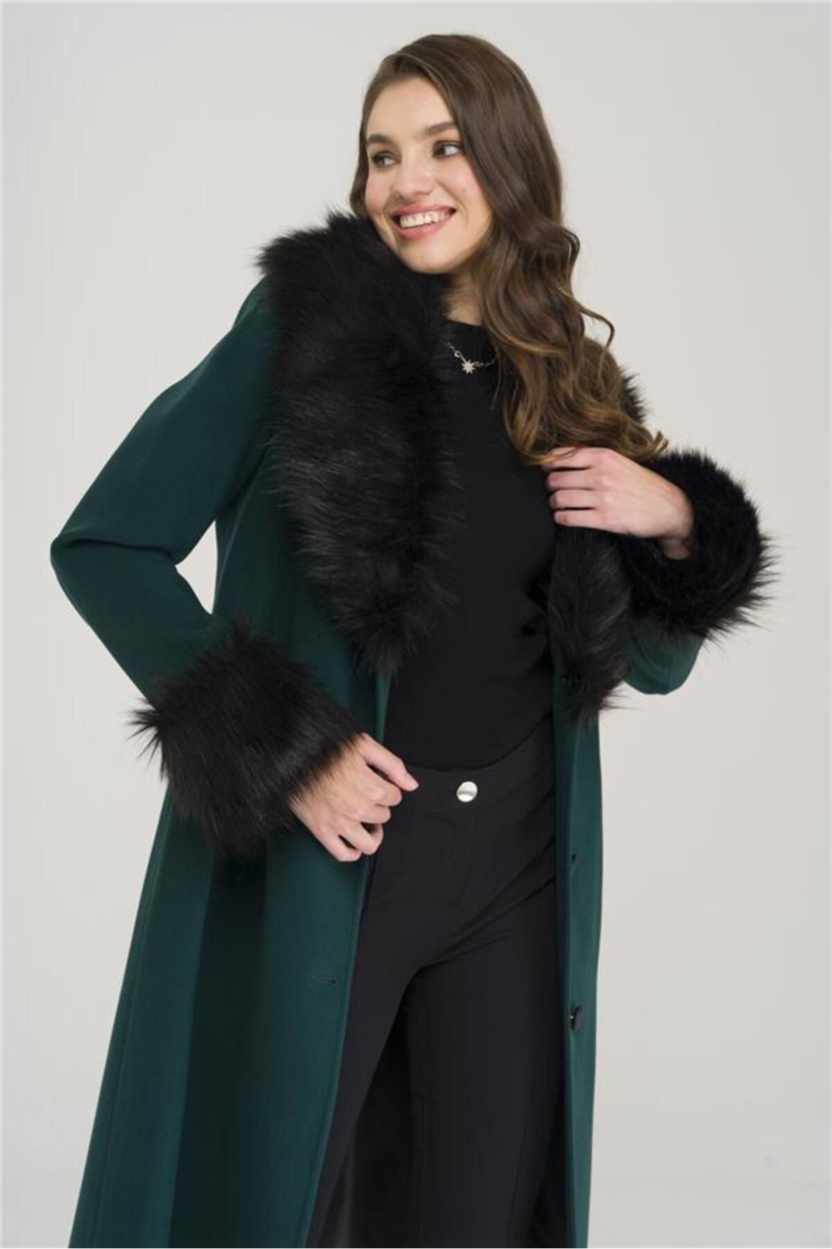 Green fur collar hot sale