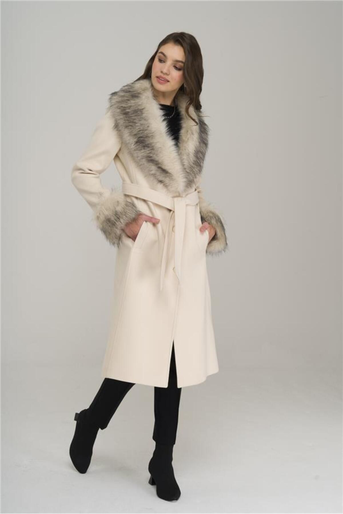 River island fur collar coat clearance