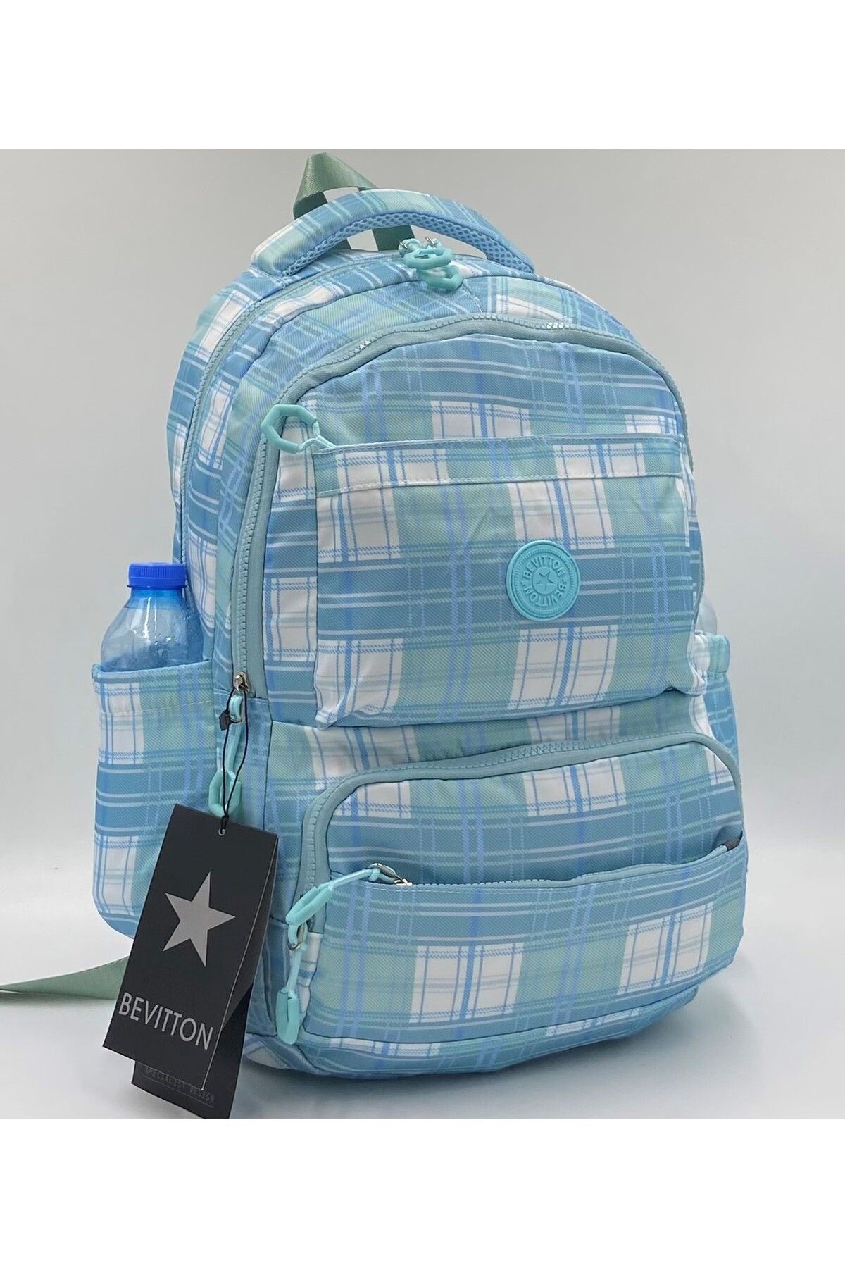 Bevitton Satin Waterproof Fabric Blue Plaid Pattern Luxury