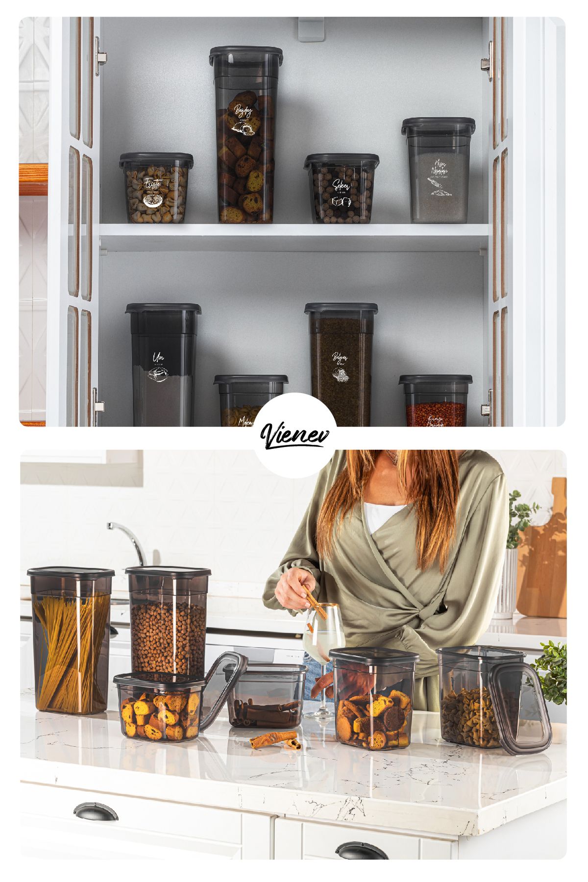Vienev-18 Pieces Peggy Rectangular Storage Container Set 6x( 1900ml, 1500ml, 1150ml ) with Label 6