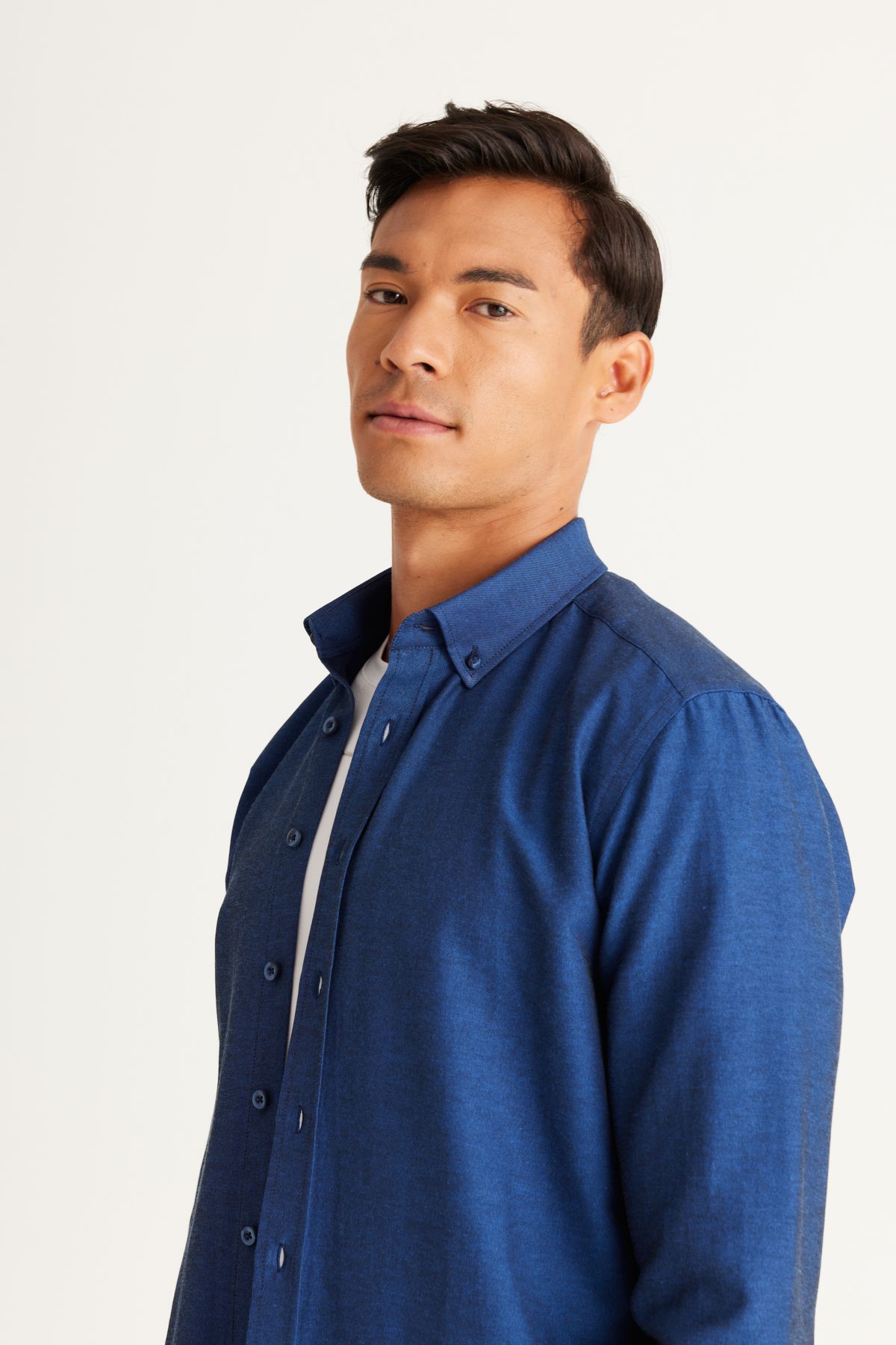 Dark blue button down deals