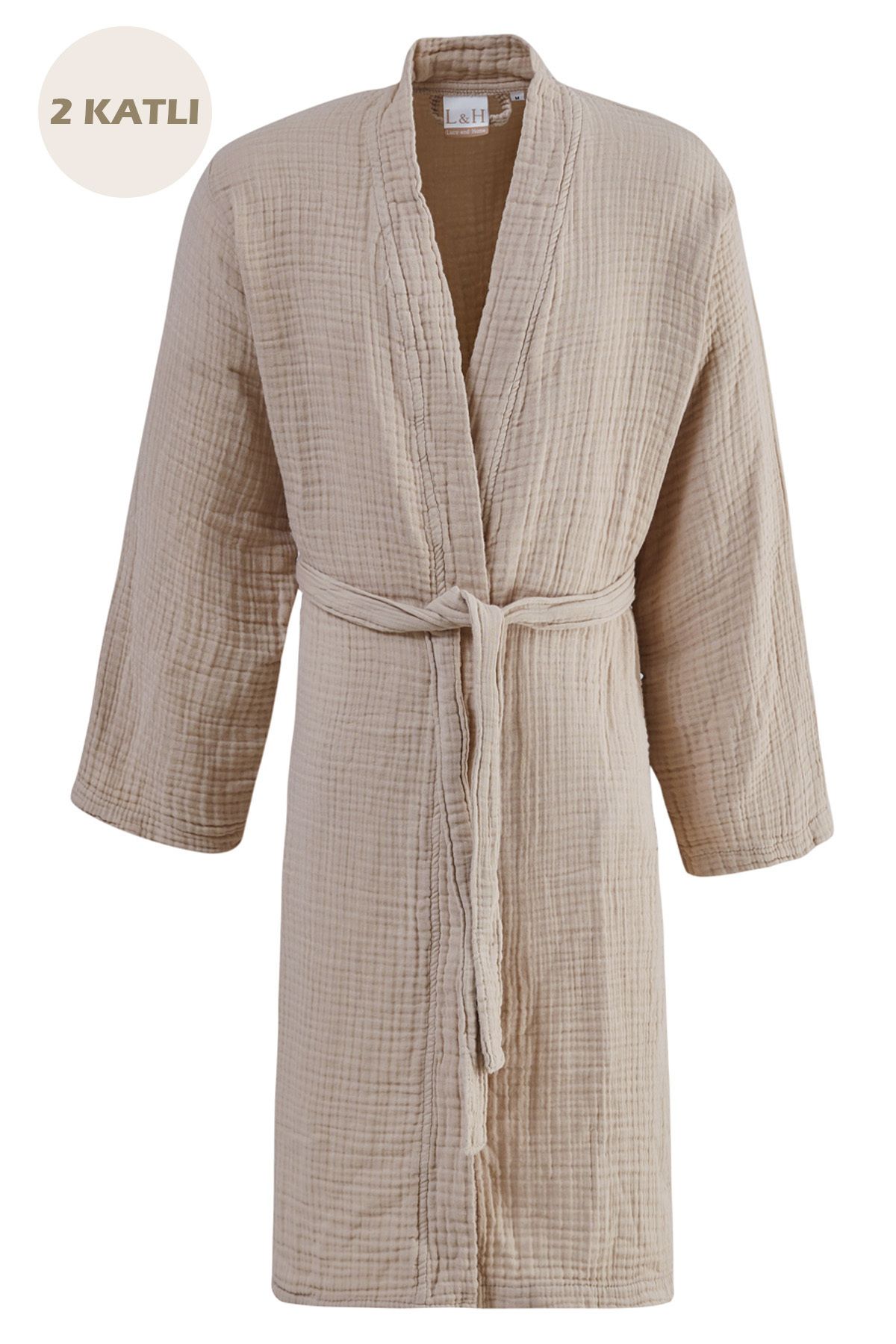 حوله تنپوش (روبدوشامبر) مردانه و زنانه Ekru 2 طبقه Muslin Gown Gumble Bathic Kimono Lucy and Home