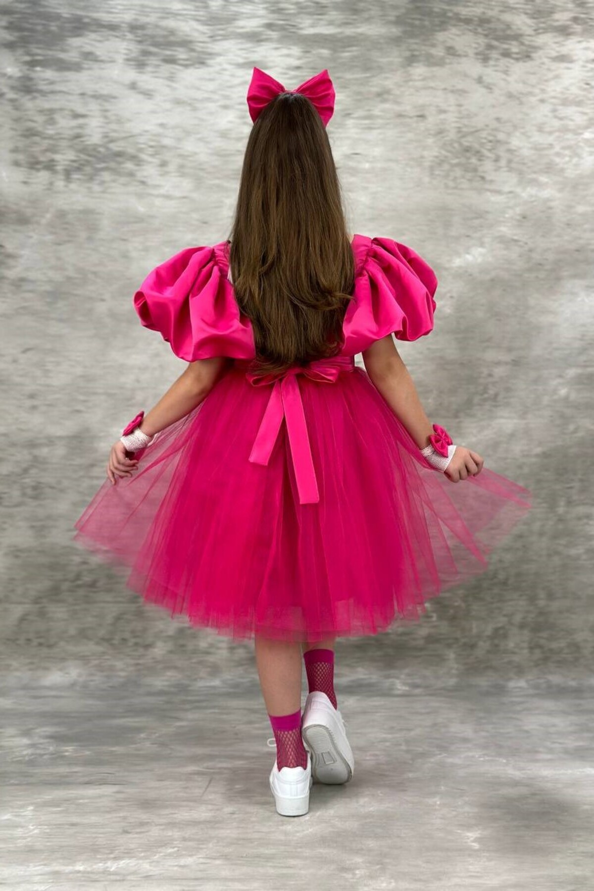 Barbie Tokalı Fuşya Tarz Çocuk Elbisesi ABY930