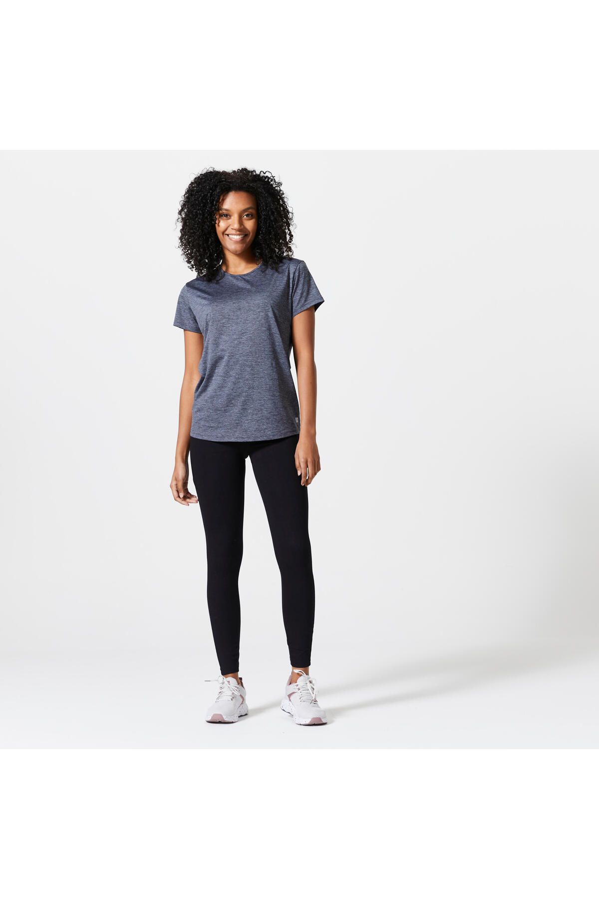 Decathlon تی شرت اسپرت آستین کوتاه طوسی خالدار زنانه 100 - Fitness Cardio
