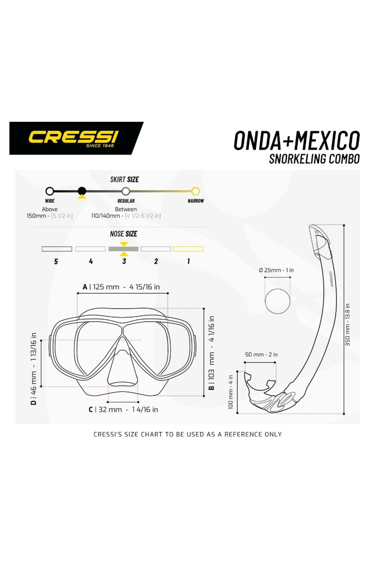 ماسک و اسنورکل مشکی Snorkel Mexico سیاه سفید cressi sub