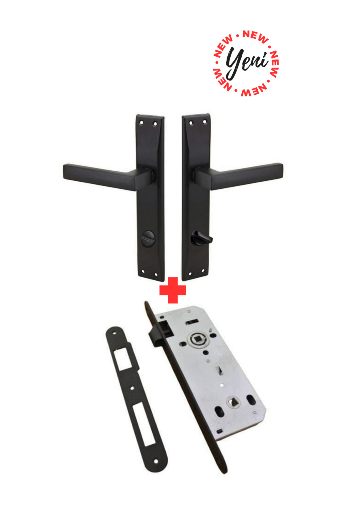 Stainless Matte Black Luxury Elite Mirrored Arm (BATCH-WC) Type Right Door Handle And 40mm Door Lock Set of 2