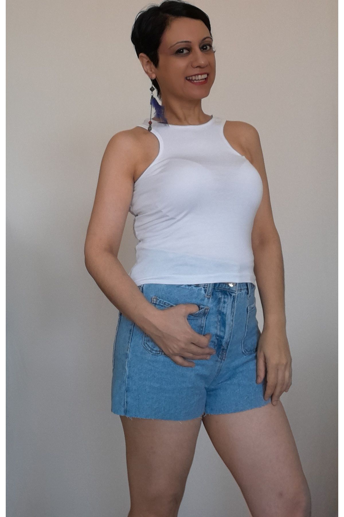 Mertcan Butik-White Combed Viscose T-Shirt with Side Window Detail on the Front and Back 6