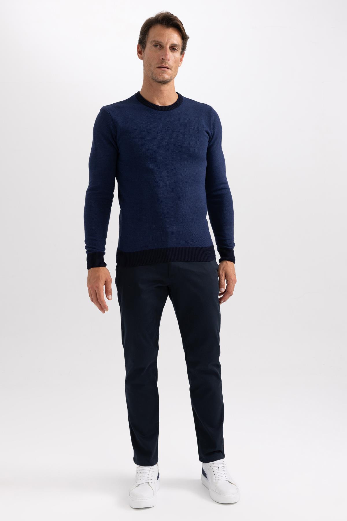 بافت و پلیور مردانه آبی سرمه ای دفکتو | R1110AZ23WN اورجینال - تصویر 2