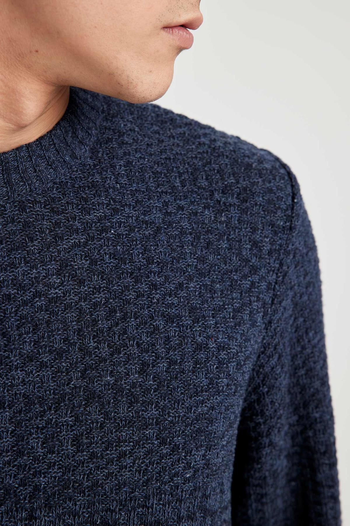 DeFacto-Navy Blue Standard Fit Regular Cut Crew Neck Textured Knitwear Sweater R1175Az23Au 5