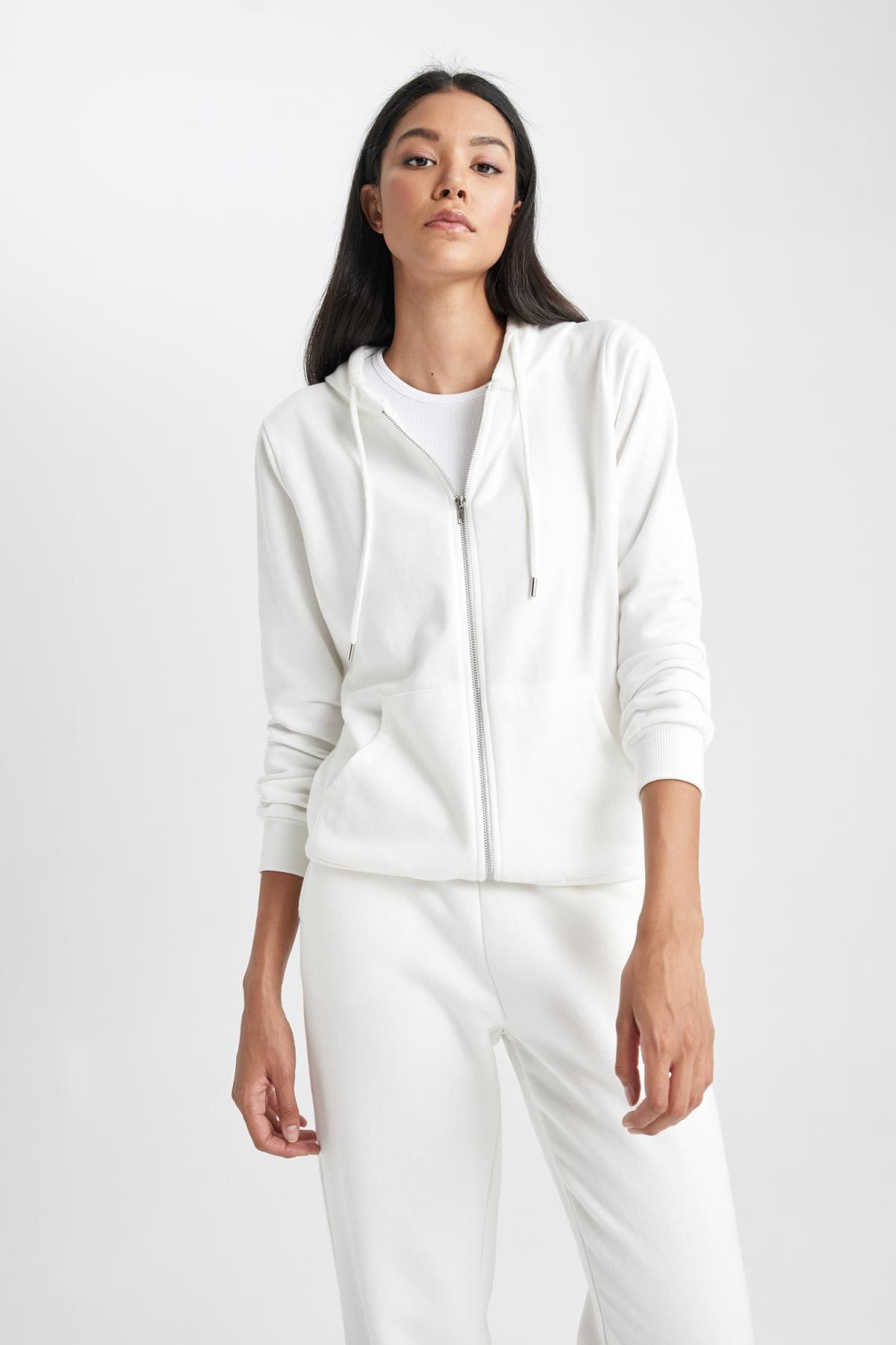 Defacto Regular Fit Hooded Thin Sweatshirt Fabric Cardigan Trendyol