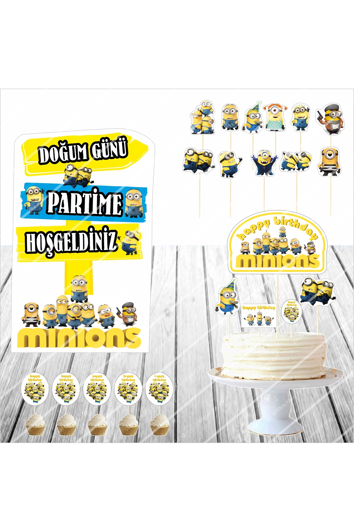 Minnions Doğum Günü Masa Maketi Pasta Süsü Seti