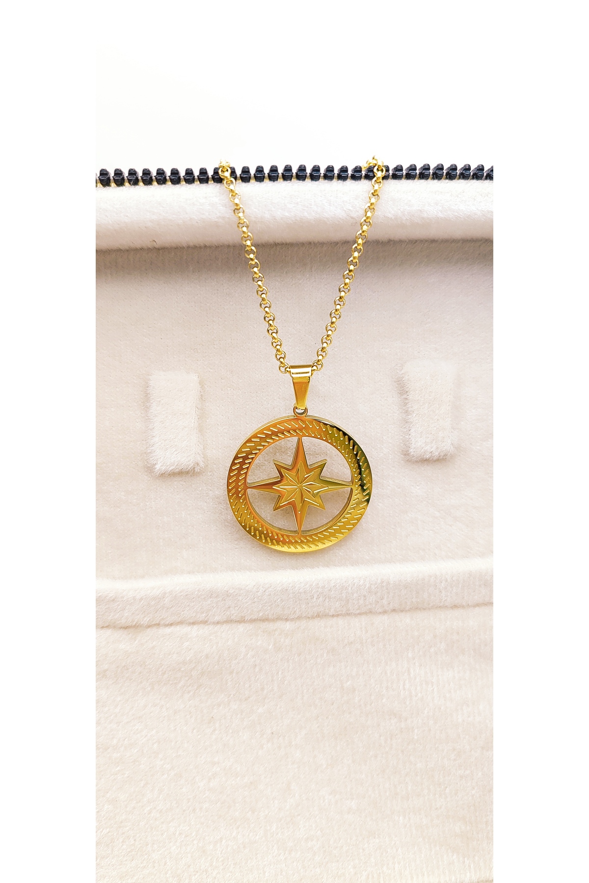 Çelik Pusula Gold Kolye