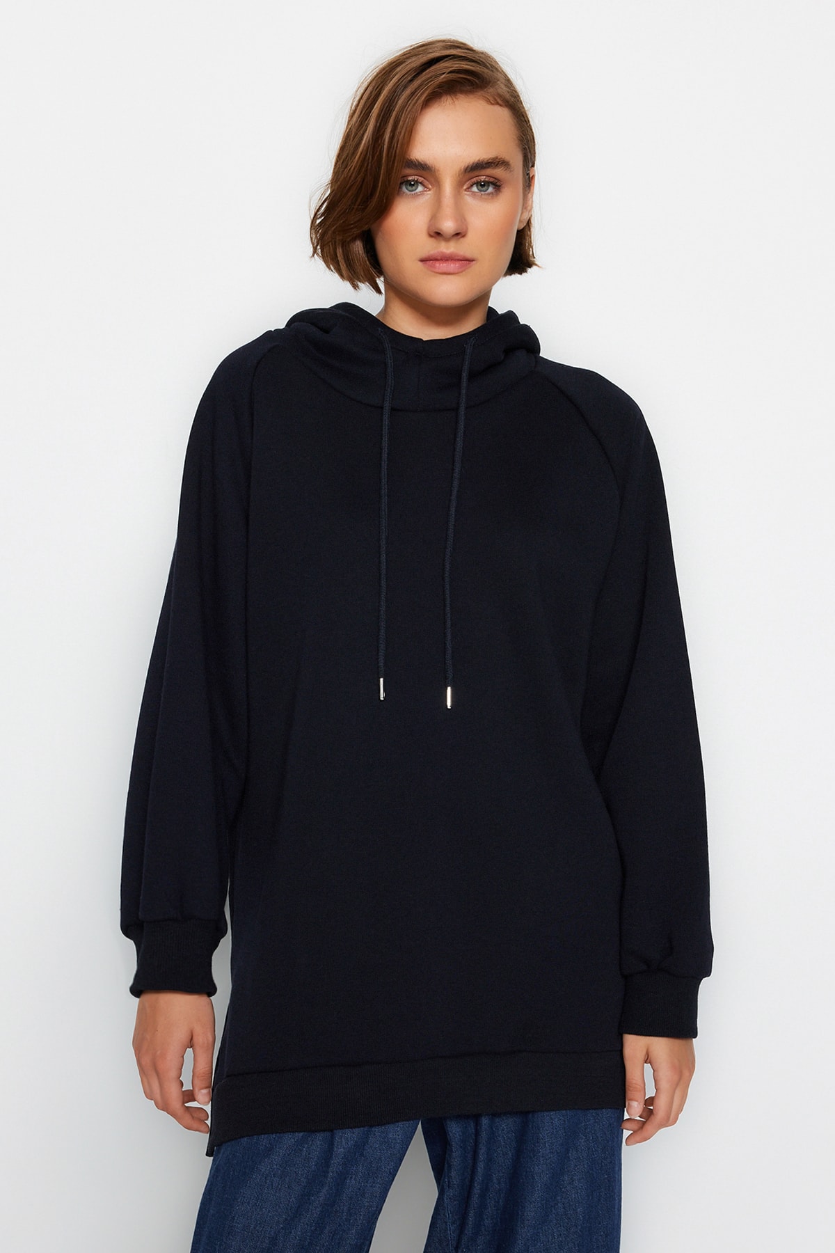 Oversized Cotton Blend Sweatshirt Navy Comfortable