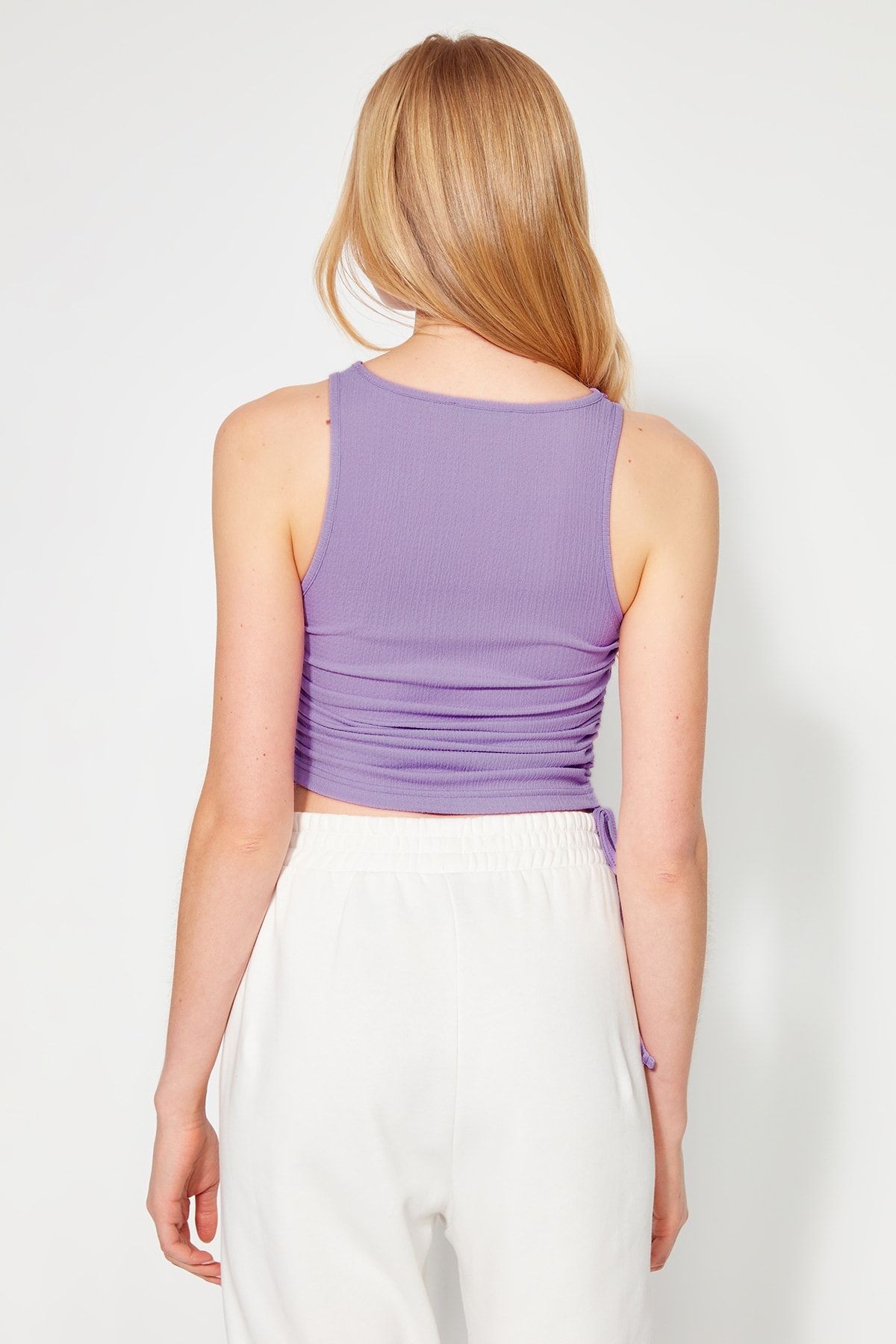 Trendyol Collection-Lilafarbene, detaillierte Strickbluse aus faltigem Stoff THMSS22BZ1016 6