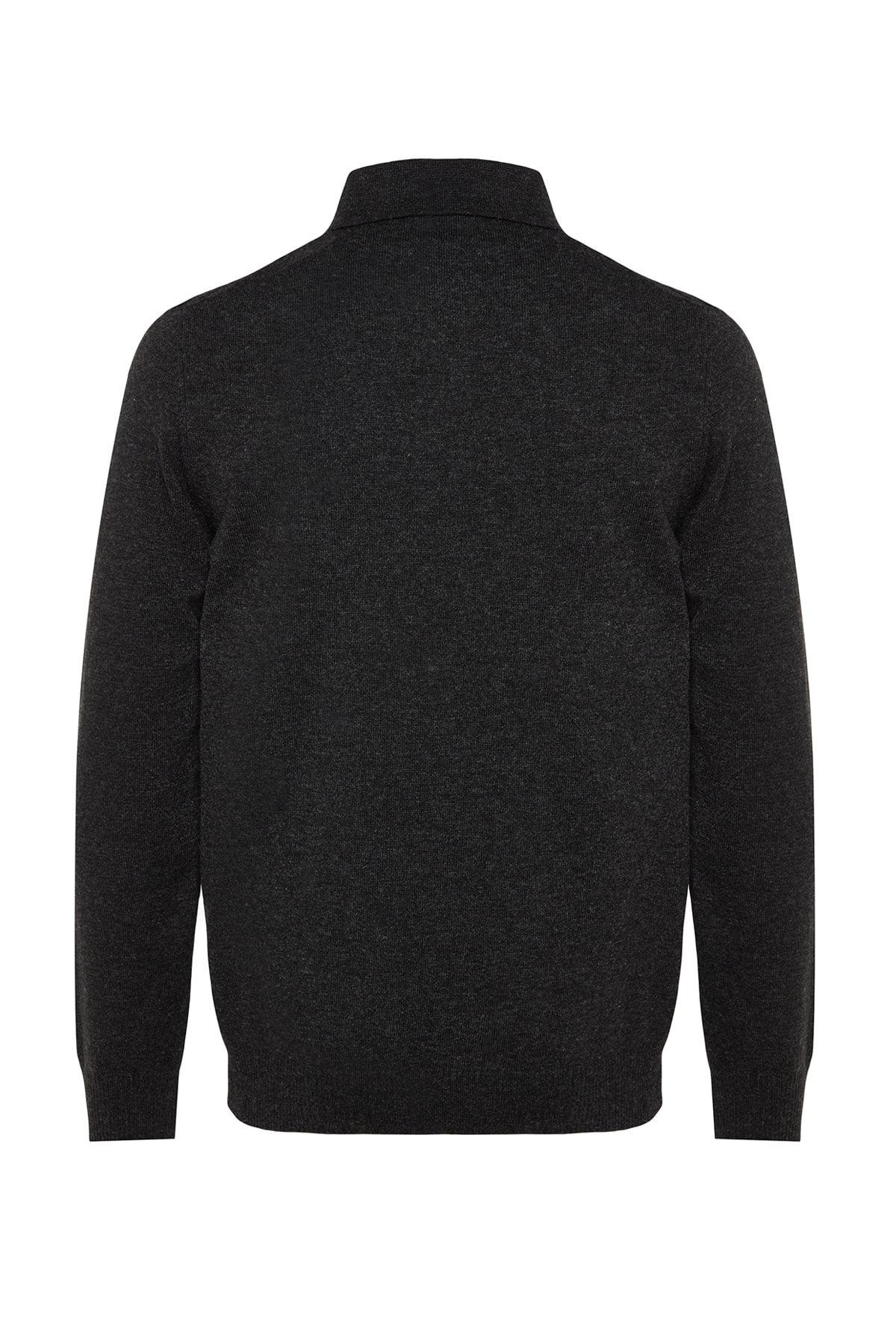 Trendyol Collection-Anthrazitfarbener Slim-Fit-Strickpullover mit Polokragen – Wolle, Knopfleiste TMNAW23KZ00238 8