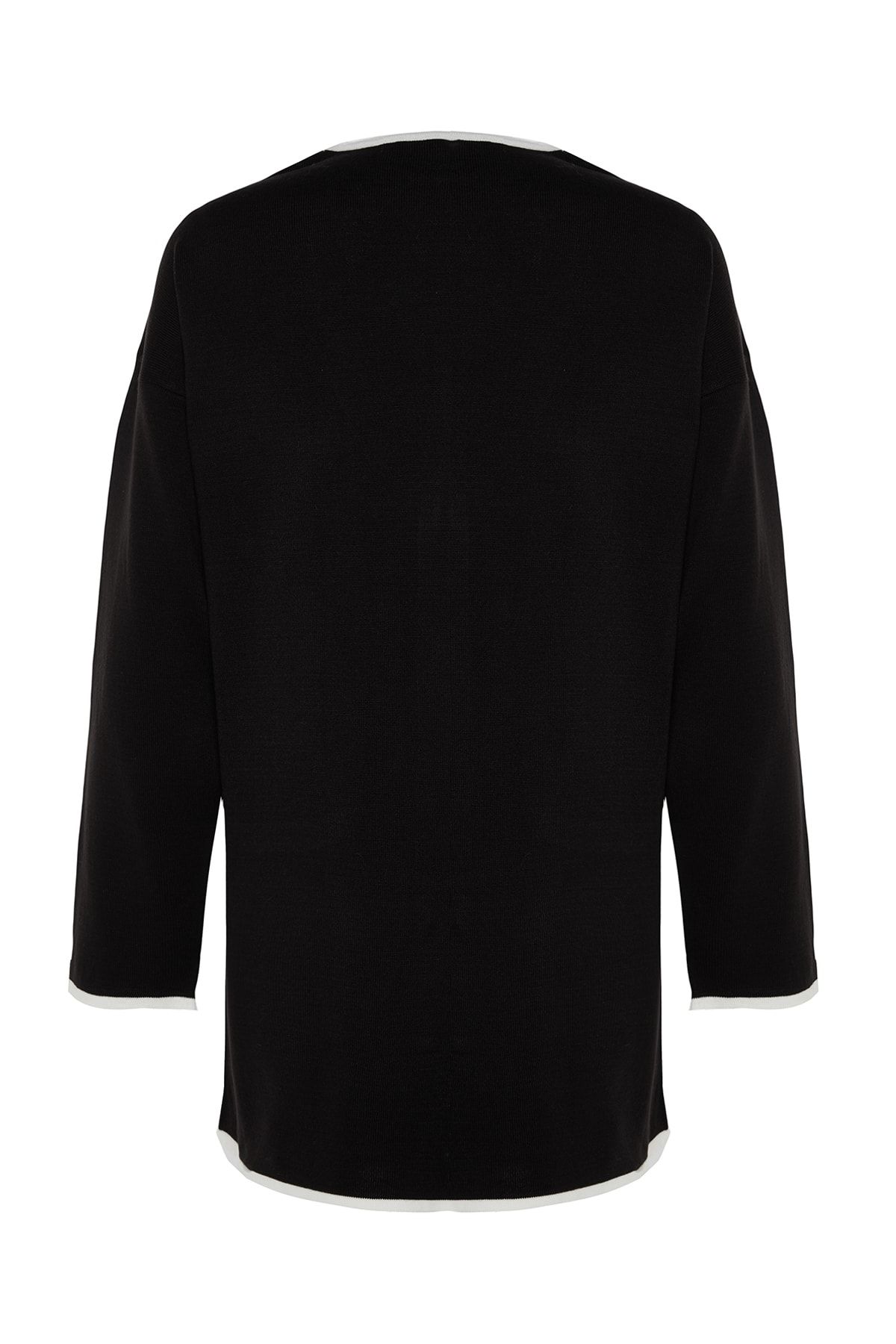 Trendyol Modest-Schwarzer Strickcardigan mit Perlenknöpfen und Farbblockdesign TCTAW24TH00066 8