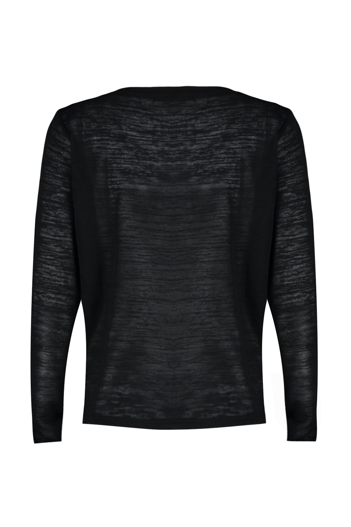 Trendyolmilla  Siyah V Yaka Keten Görünümlü Uzun Kollu Regular/Normal Kalıp Örme Bluz TWOAW24BZ00054 - Görsel 8