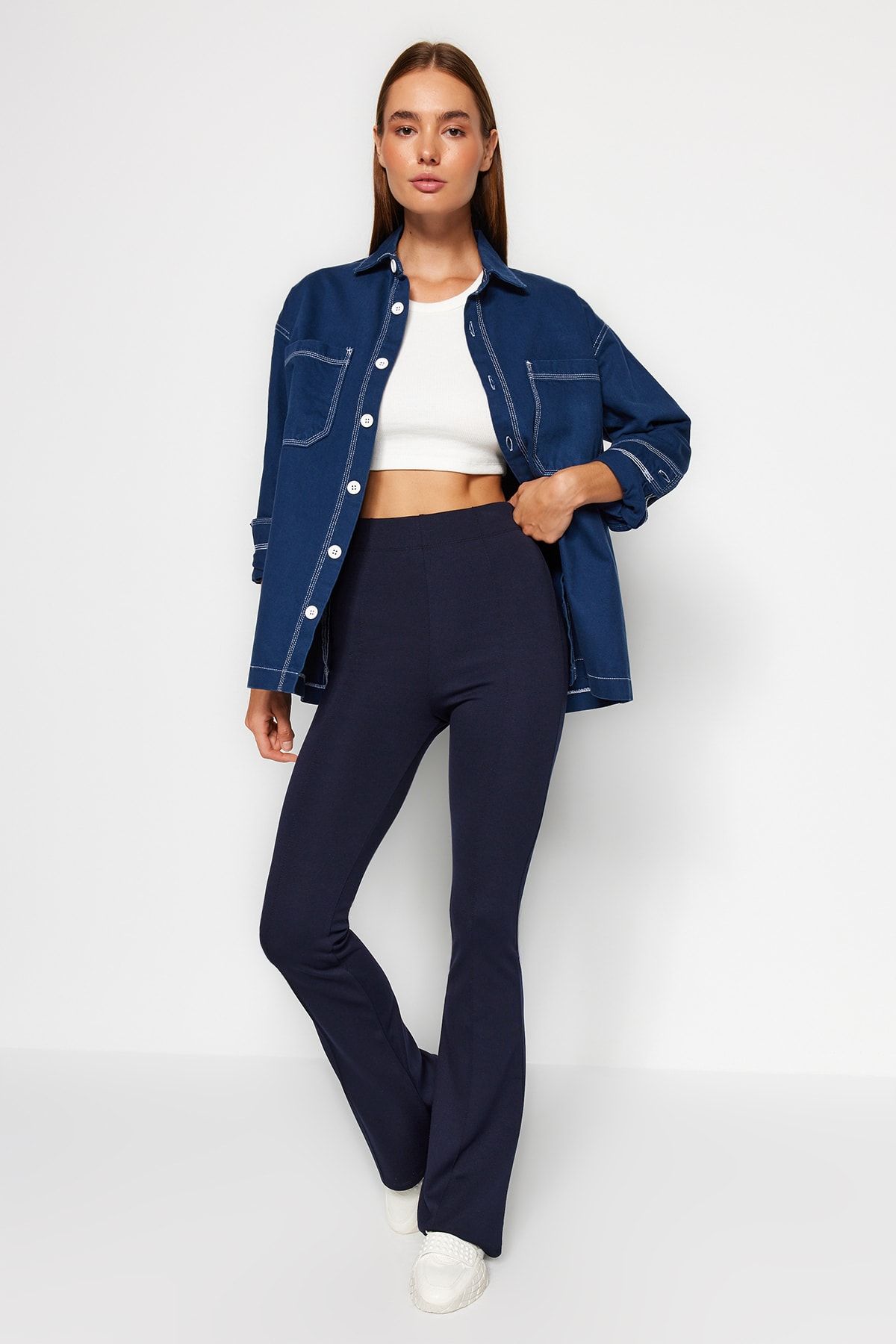Navy blue flared trousers online