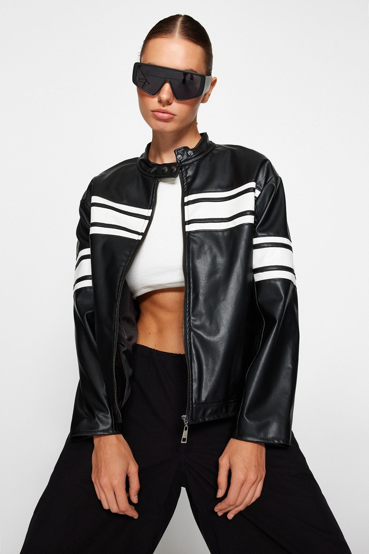 Black adidas leather jacket on sale