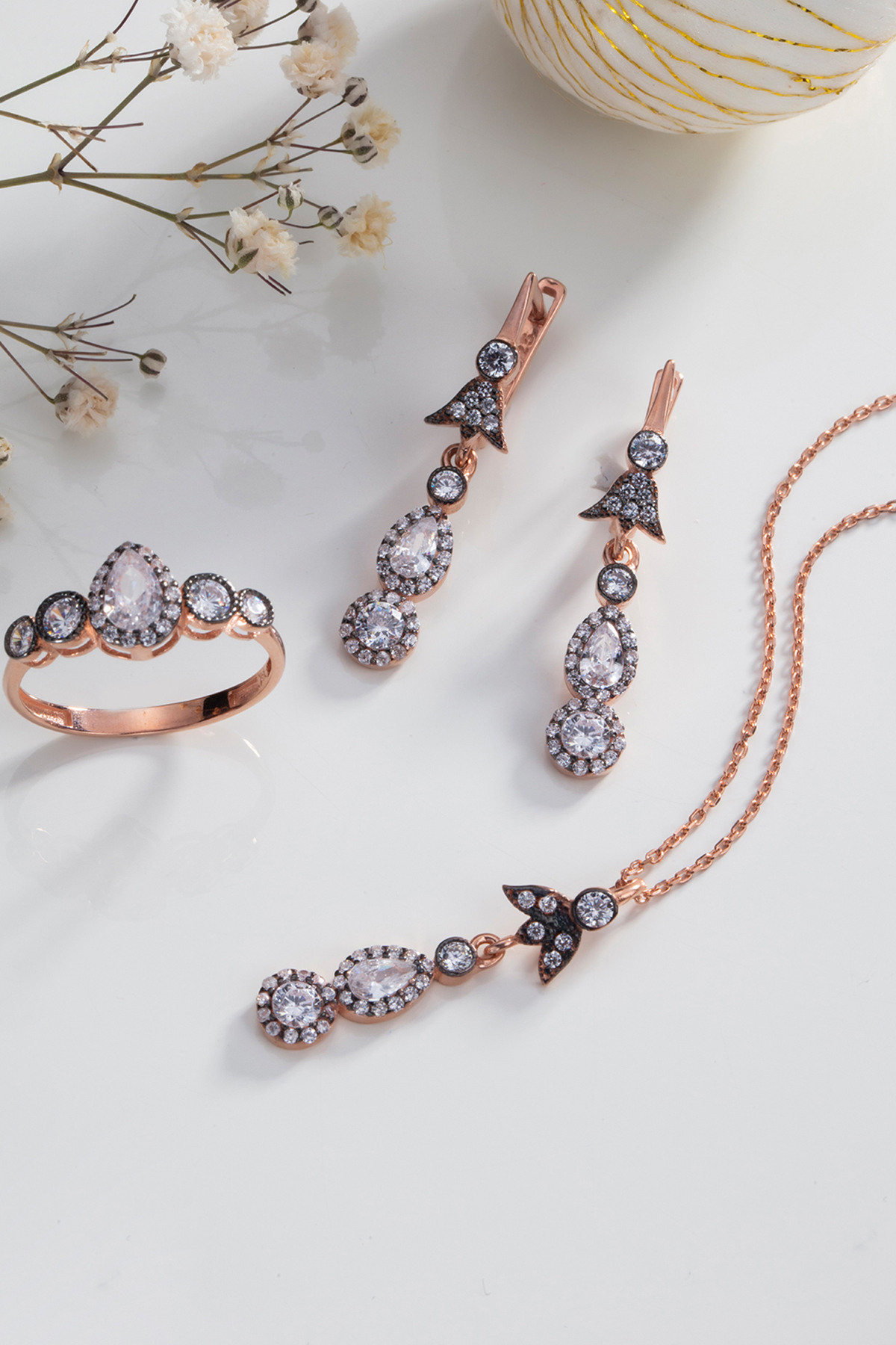 アクセサリー 90s unknown silver top star moon thunder Else Silver Elmas Montürü Gümüş 3'lü Takı Seti - Fiyatı, Yorumları