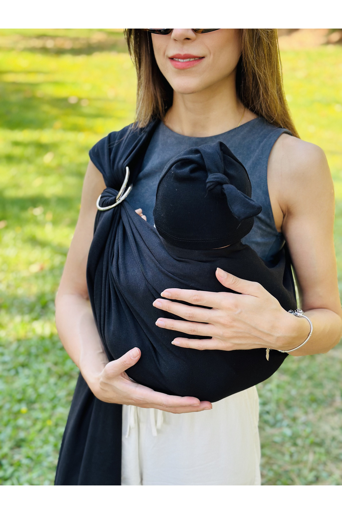kubbe Anakucağı Esnek Halkalı Cepli Bebek Taşıma Şalı, Bebek Askısı Wrap Sling fotoğrafı 3 (önizleme)