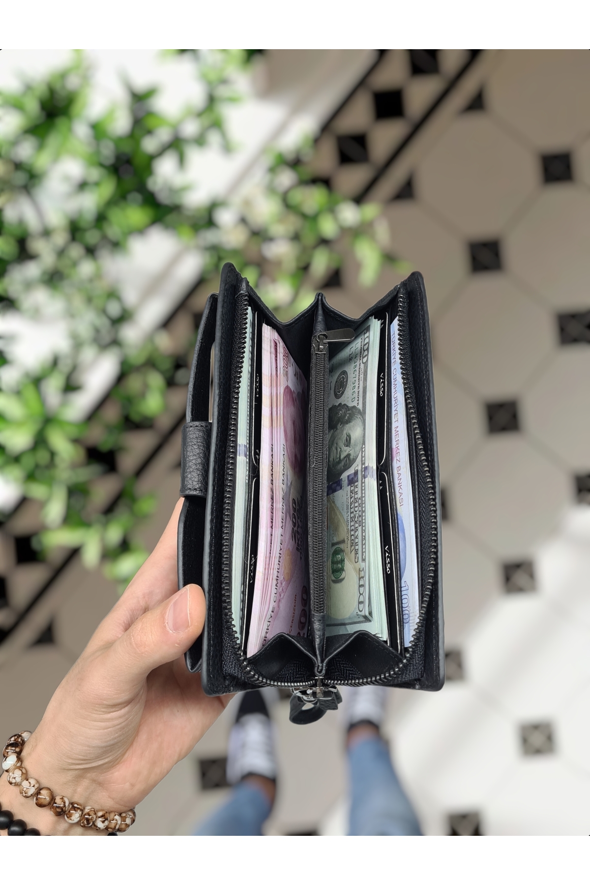 904 Genuine Leather Personalized Wallet Handbag with Outside Snap Fastener with Phone Reservoir