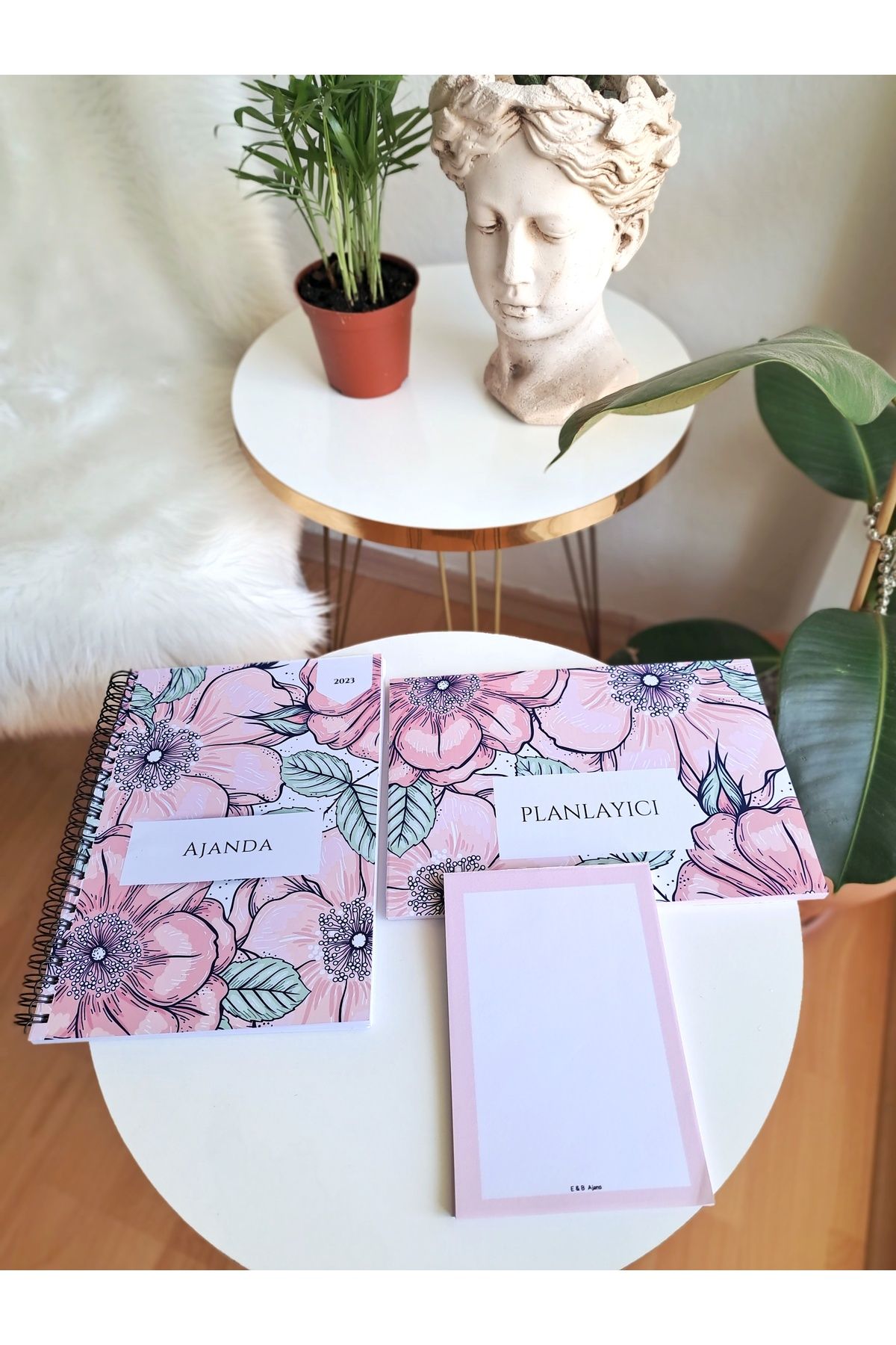 EB AJANS-Pink Floral 3-Piece Notebook Set-ajanda/notepad/planner/spiral Notebook- Set 46 2