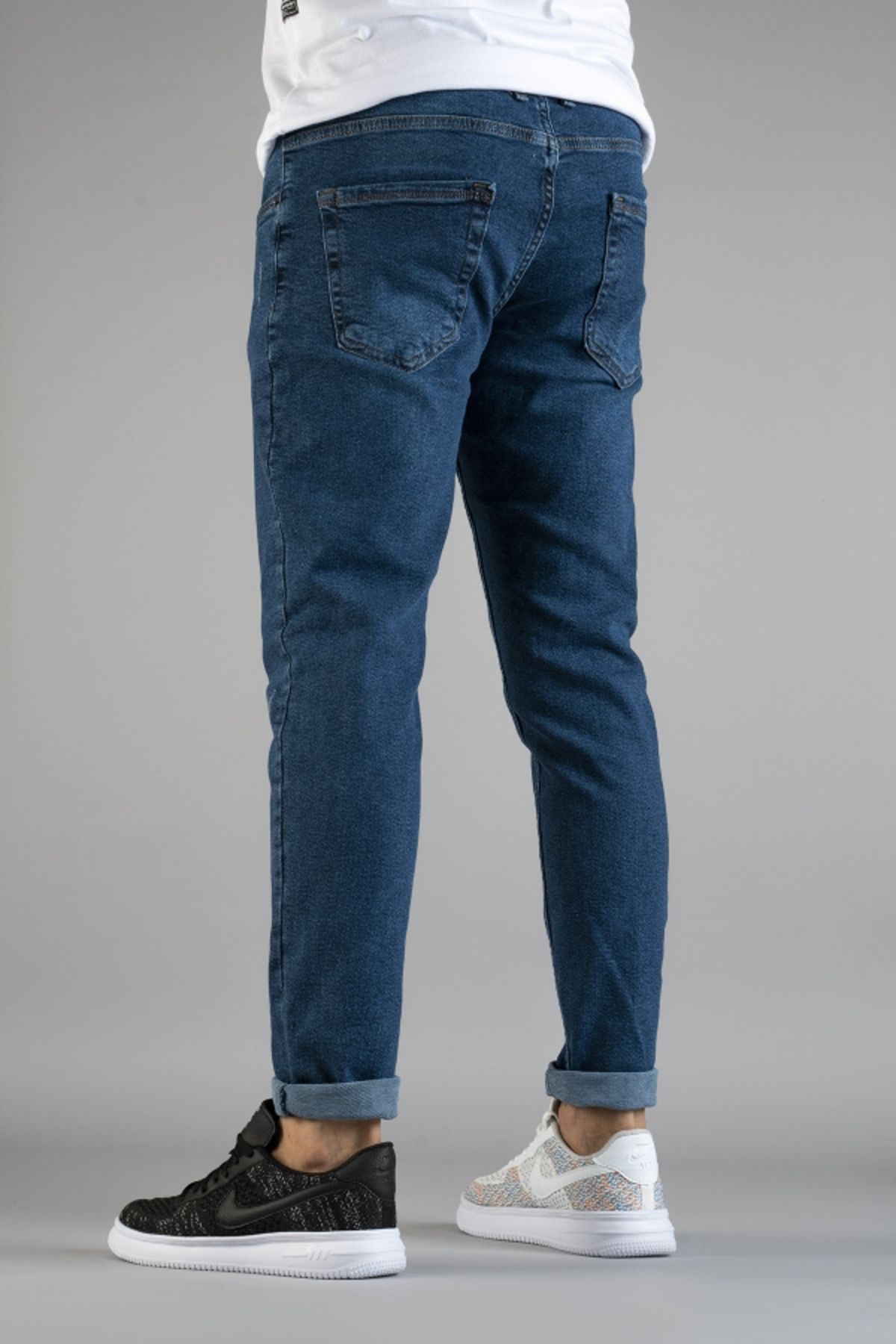 bombe-Męskie spodnie jeansowe slim fit z mankietami 7