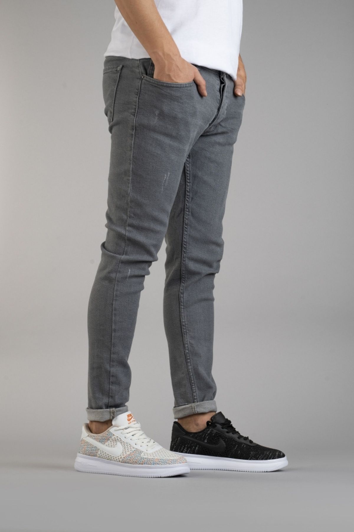 bombe-Męskie spodnie jeansowe slim fit z mankietami 6