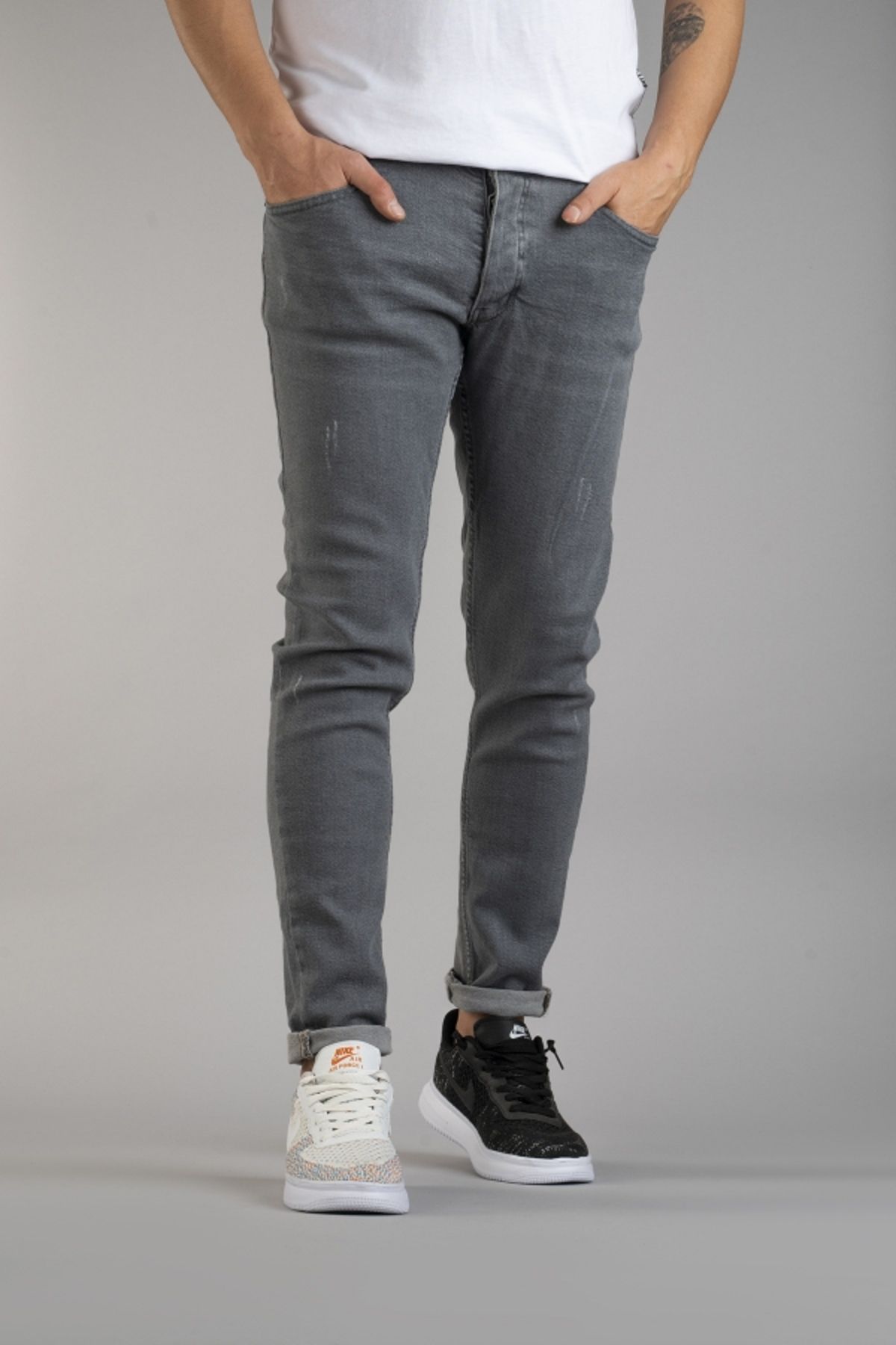 bombe-Męskie spodnie jeansowe slim fit z mankietami 4
